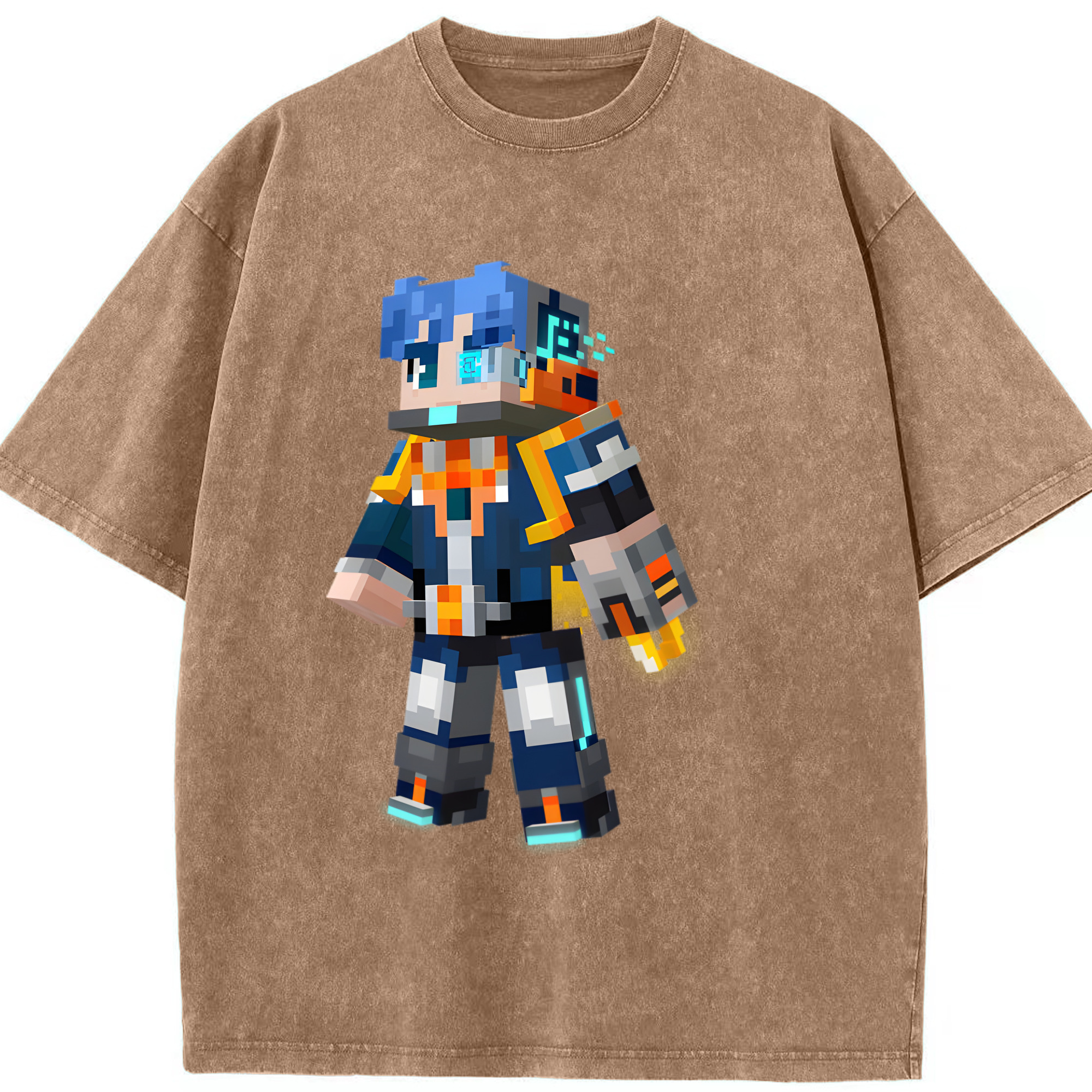 （画像用） マインクラフト ブロックの世界 Minecraft MC Block world 綿100% ヴィンテージ風 半袖Tシャツ（フロントプリント）