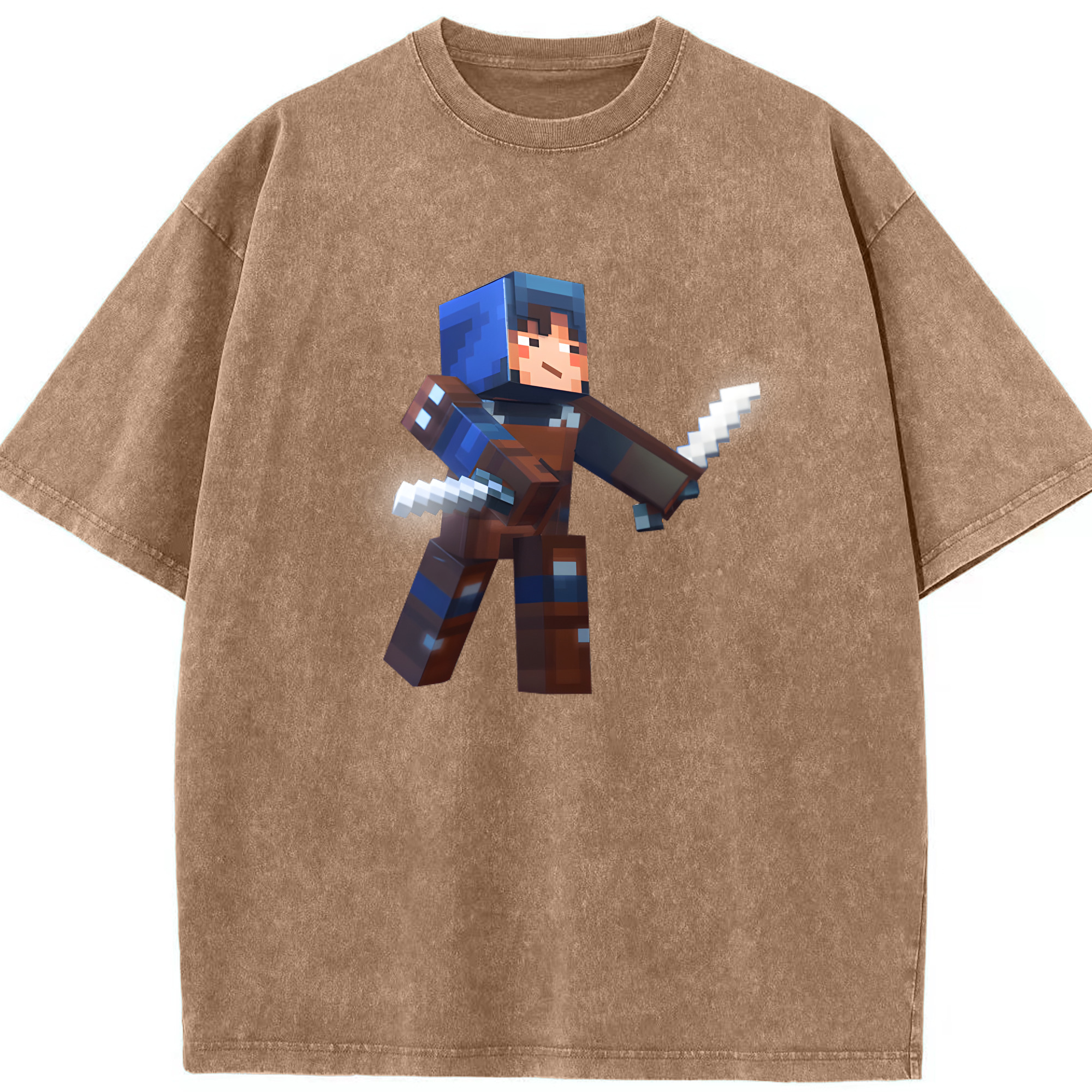 （画像用） マインクラフト ブロックの世界 Minecraft MC Block world 綿100% ヴィンテージ風 半袖Tシャツ（フロントプリント）