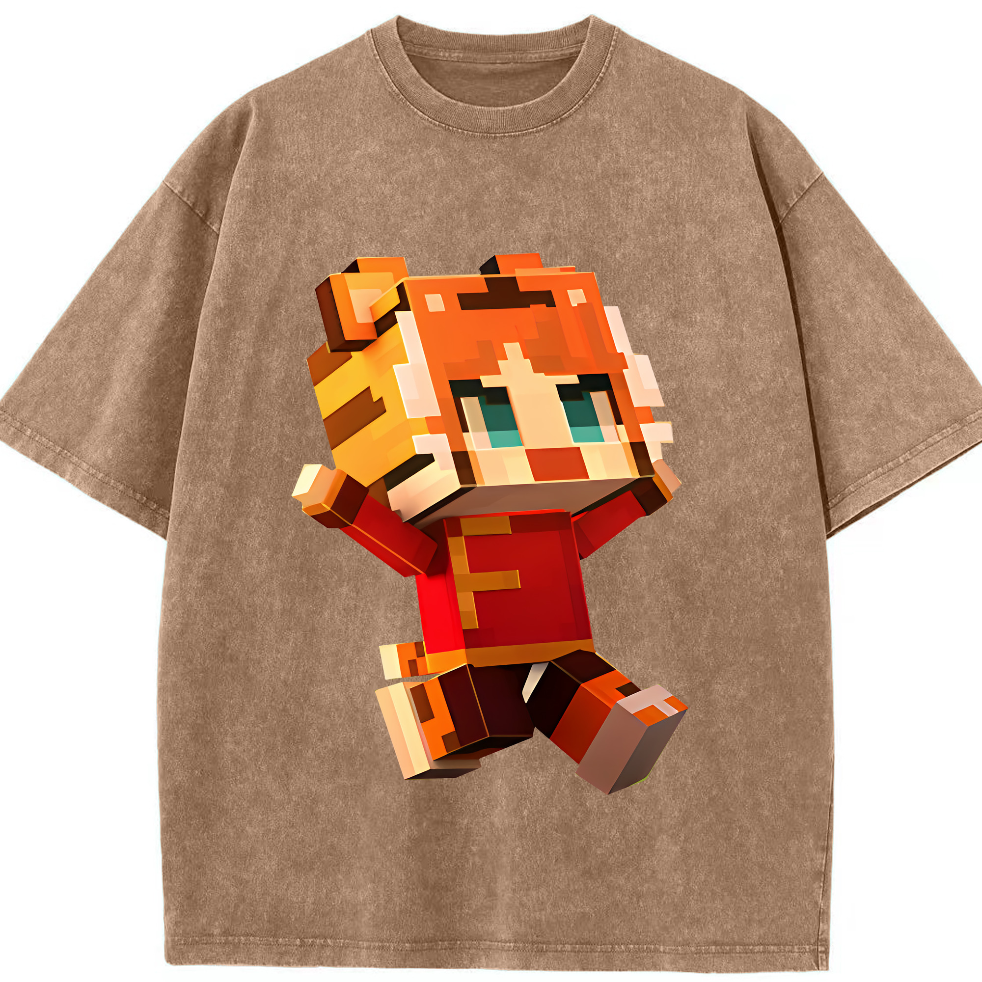 （画像用） マインクラフト ブロックの世界 Minecraft MC Block world 綿100% ヴィンテージ風 半袖Tシャツ（フロントプリント）