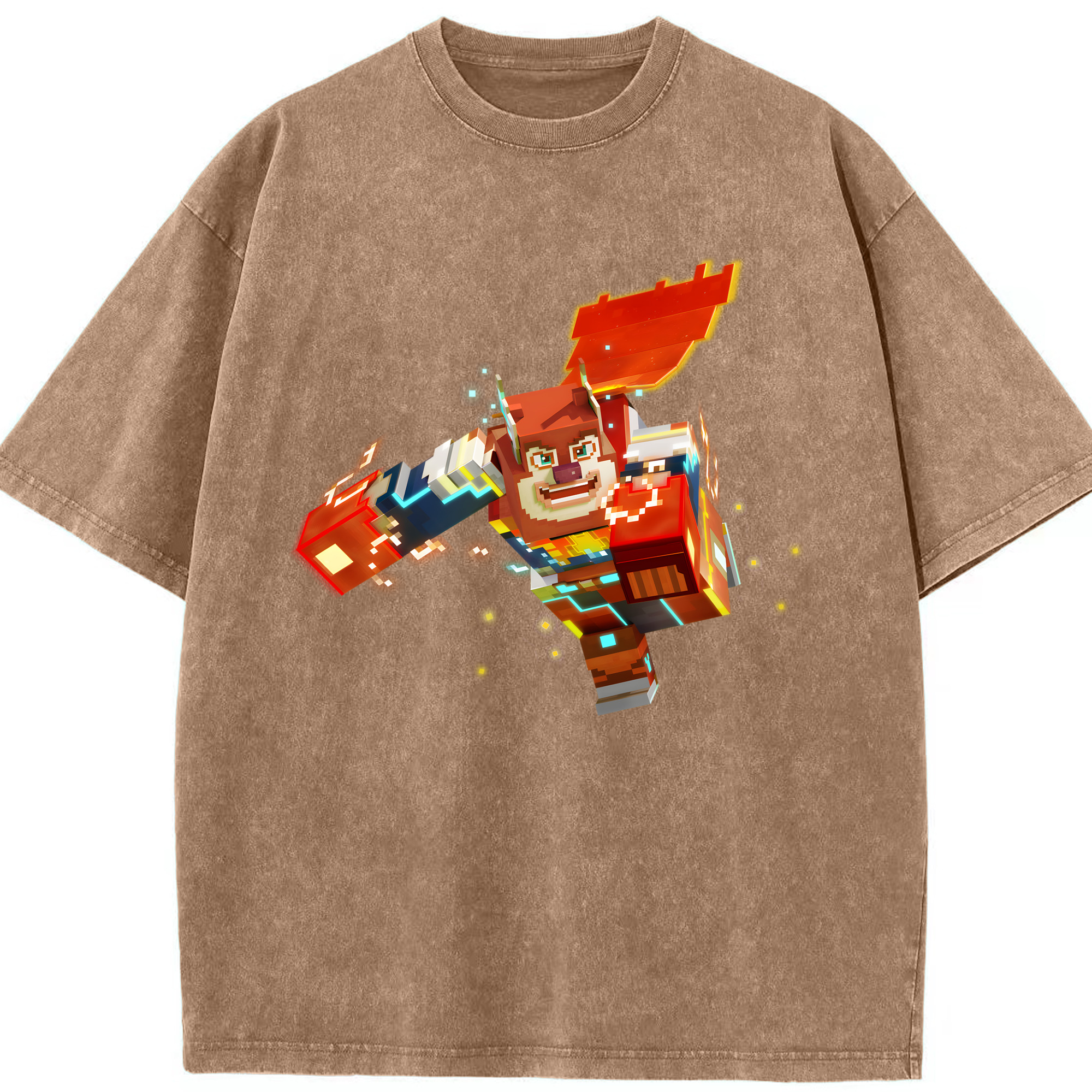 （画像用） マインクラフト ブロックの世界 Minecraft MC Block world 綿100% ヴィンテージ風 半袖Tシャツ（フロントプリント）