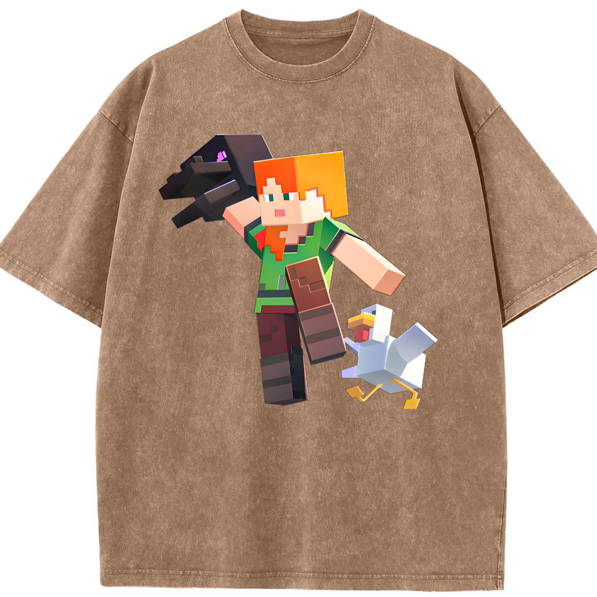 （画像用） マインクラフト ブロックの世界 Minecraft MC Block world 綿100% ヴィンテージ風 半袖Tシャツ（フロントプリント）