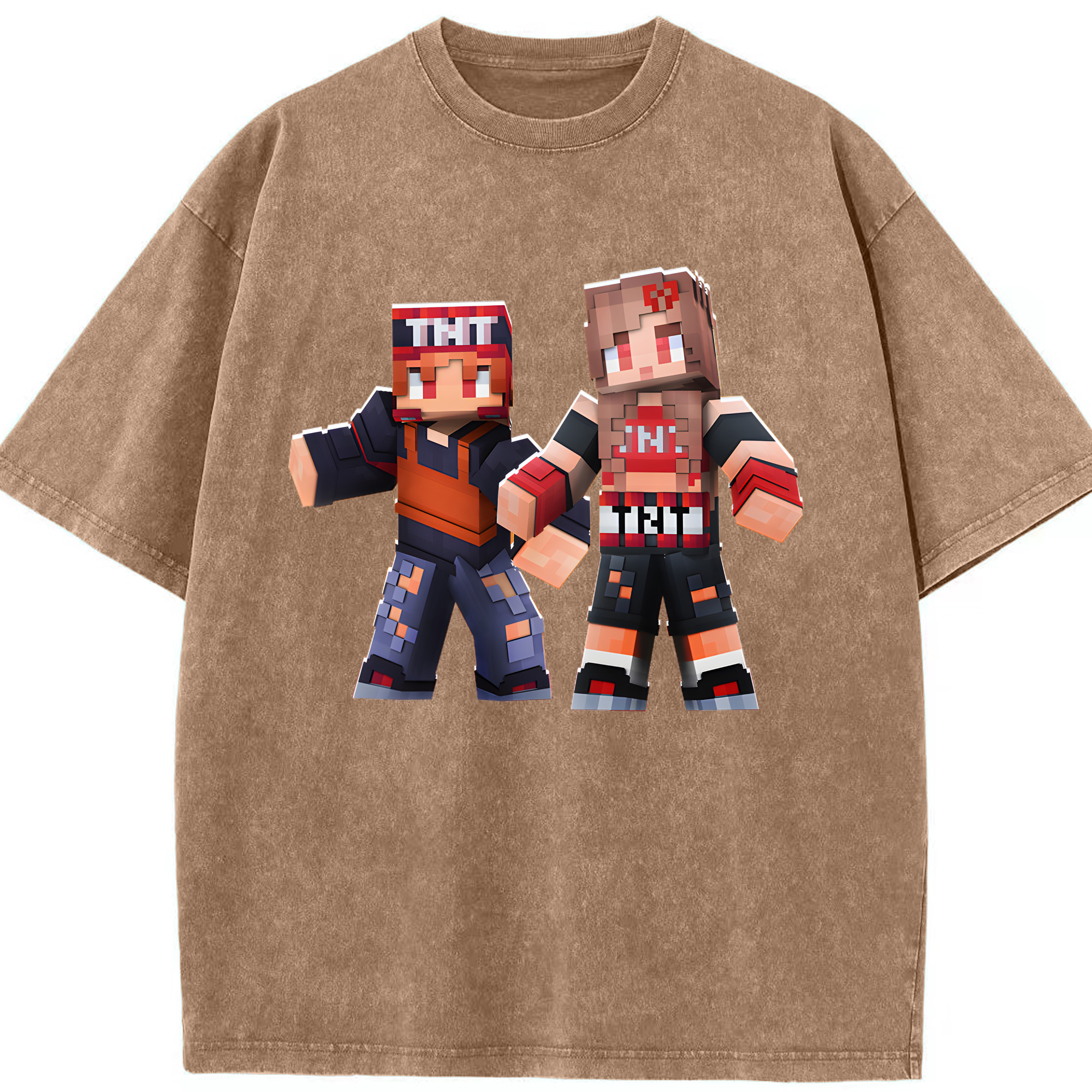 （画像用） マインクラフト ブロックの世界 Minecraft MC Block world 綿100% ヴィンテージ風 半袖Tシャツ（フロントプリント）