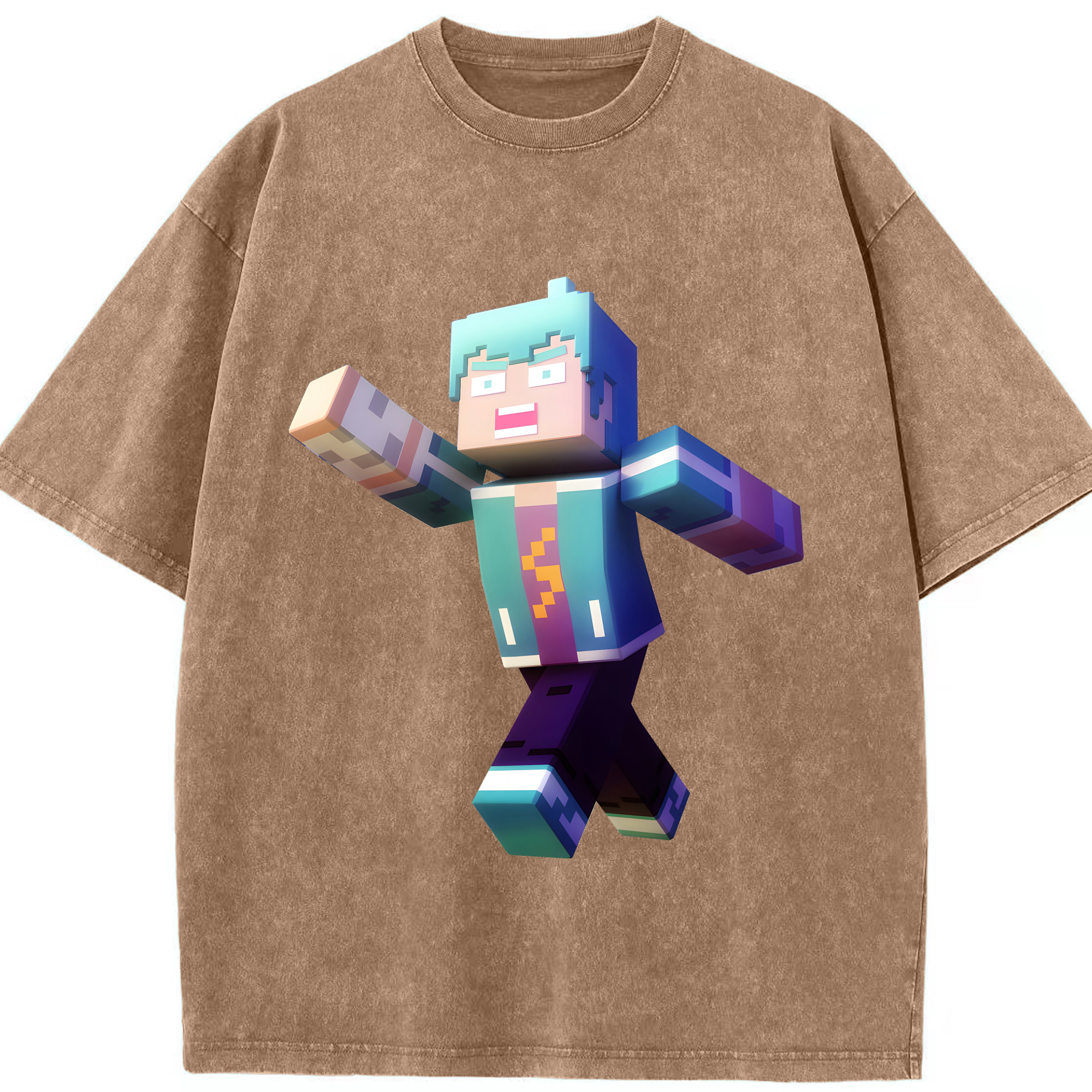 （画像用） マインクラフト ブロックの世界 Minecraft MC Block world 綿100% ヴィンテージ風 半袖Tシャツ（フロントプリント）