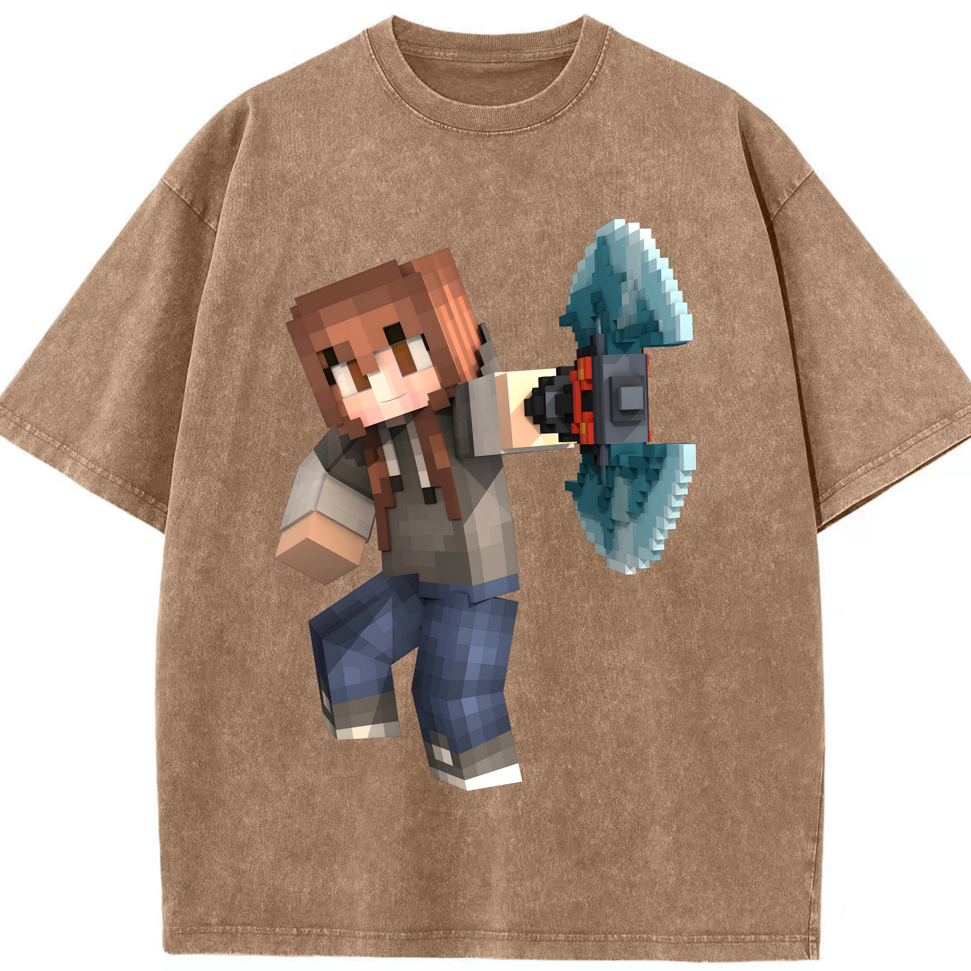 （画像用） マインクラフト ブロックの世界 Minecraft MC Block world 綿100% ヴィンテージ風 半袖Tシャツ（フロントプリント）
