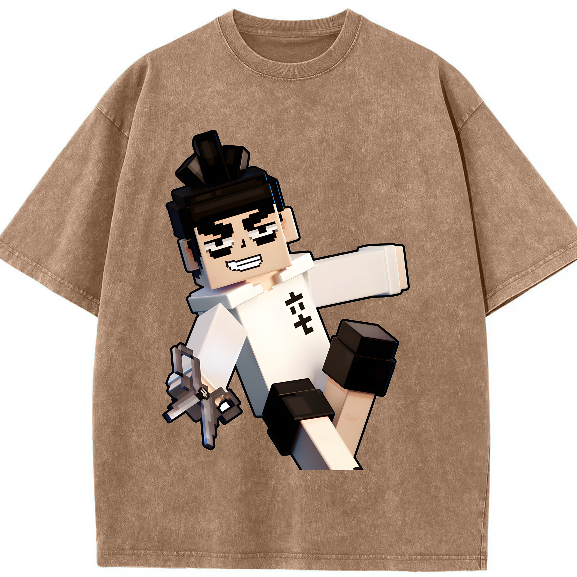 （画像用） マインクラフト ブロックの世界 Minecraft MC Block world 綿100% ヴィンテージ風 半袖Tシャツ（フロントプリント）