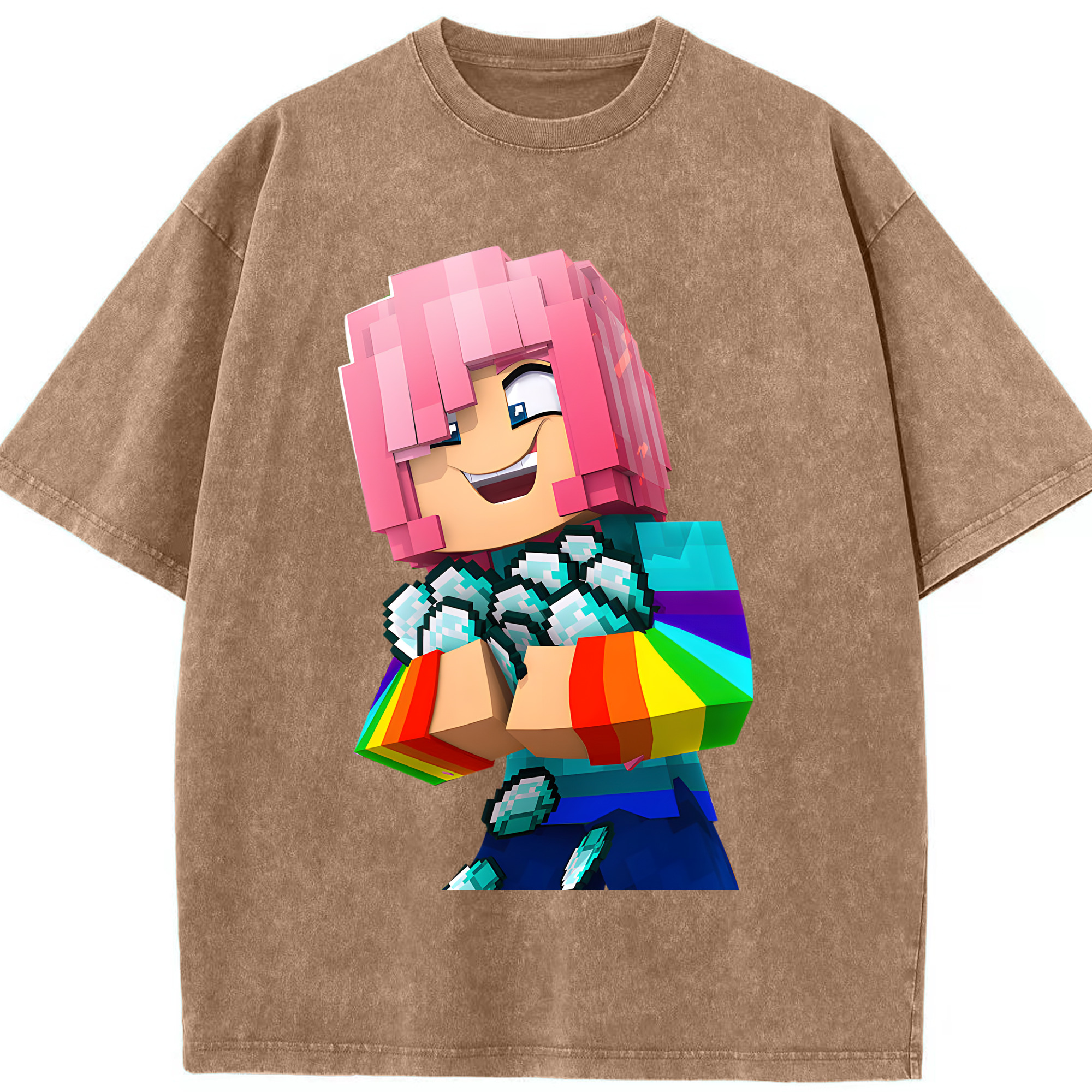 （画像用） マインクラフト ブロックの世界 Minecraft MC Block world 綿100% ヴィンテージ風 半袖Tシャツ（フロントプリント）