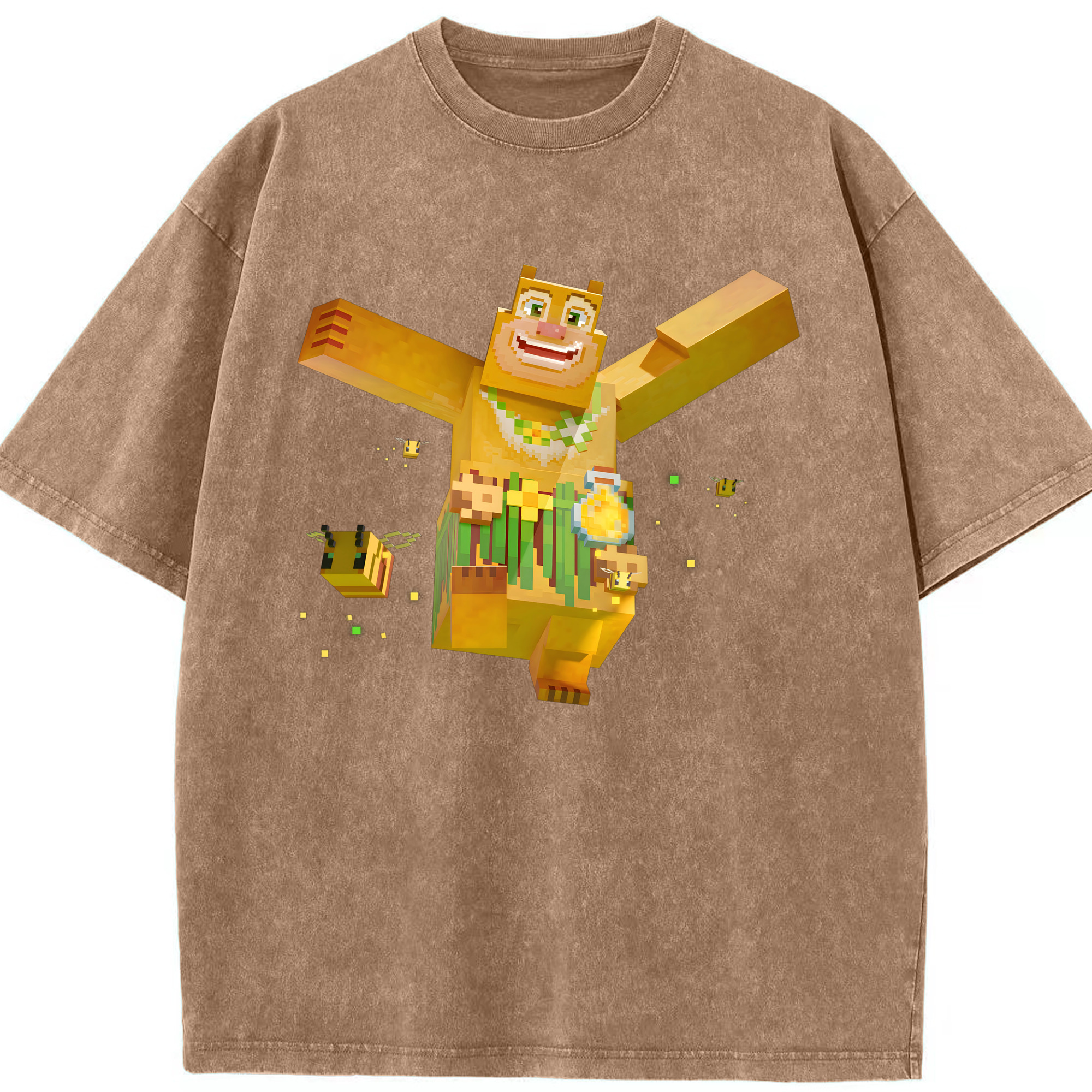 （画像用） マインクラフト ブロックの世界 Minecraft MC Block world 綿100% ヴィンテージ風 半袖Tシャツ（フロントプリント）
