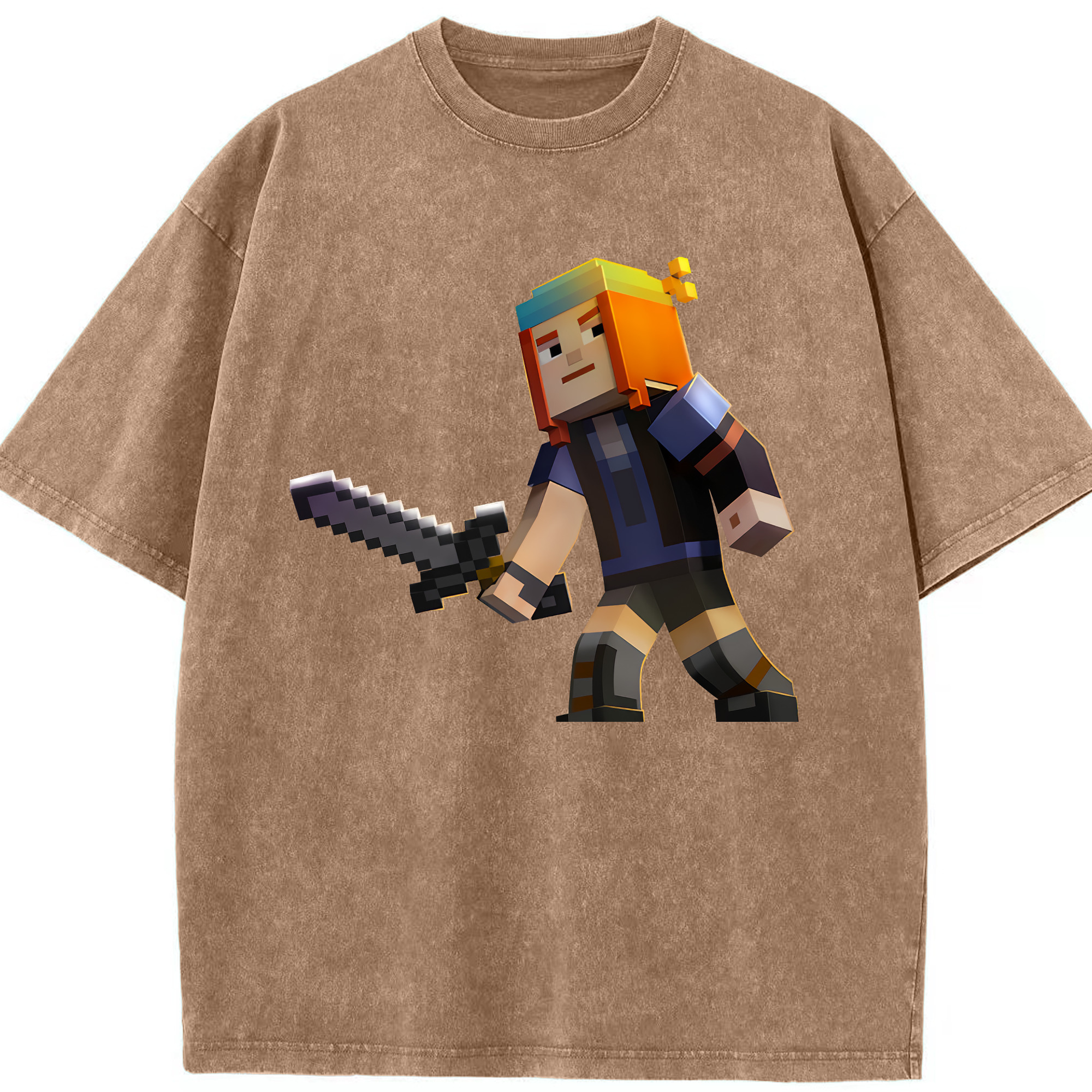 （画像用） マインクラフト ブロックの世界 Minecraft MC Block world 綿100% ヴィンテージ風 半袖Tシャツ（フロントプリント）