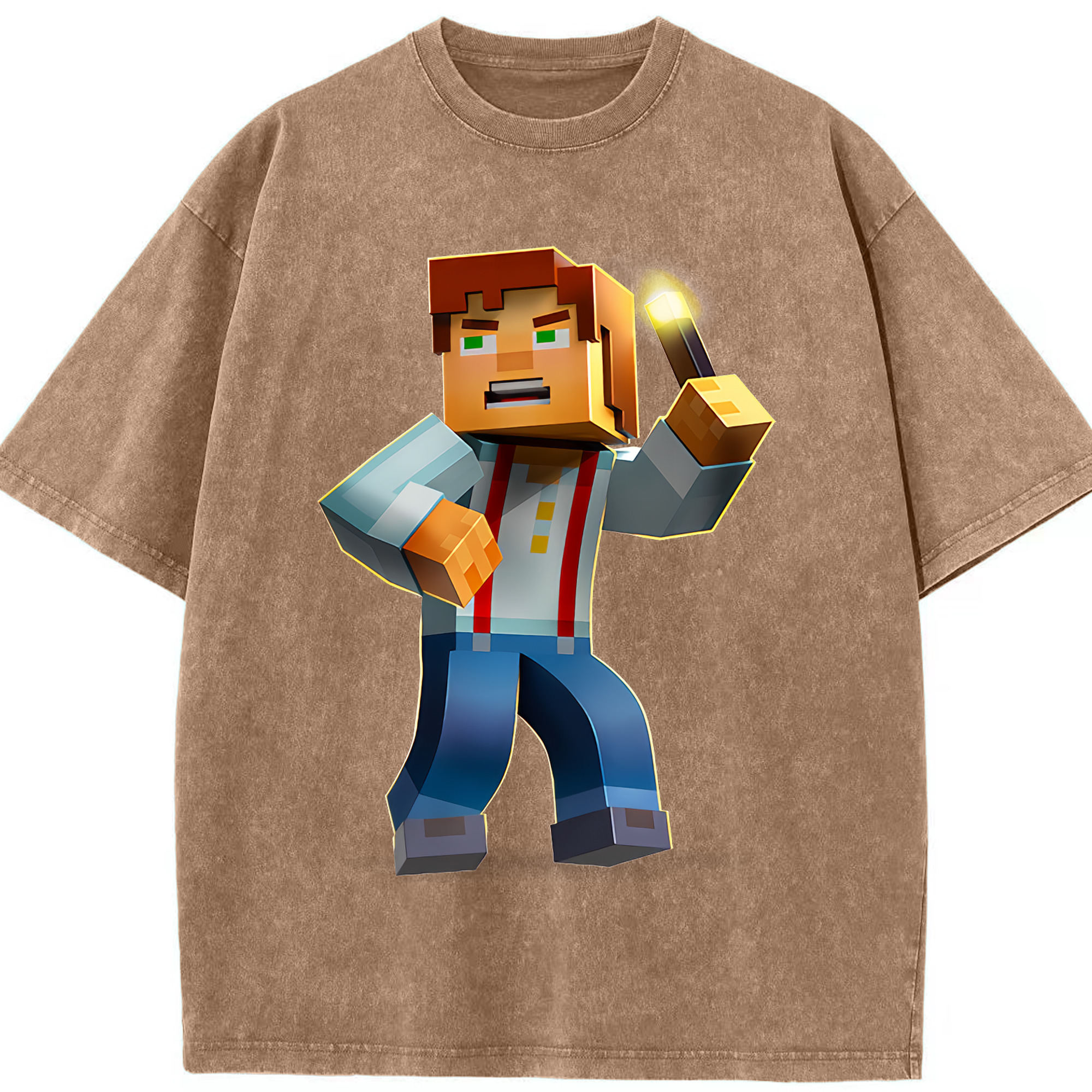 （画像用） マインクラフト ブロックの世界 Minecraft MC Block world 綿100% ヴィンテージ風 半袖Tシャツ（フロントプリント）