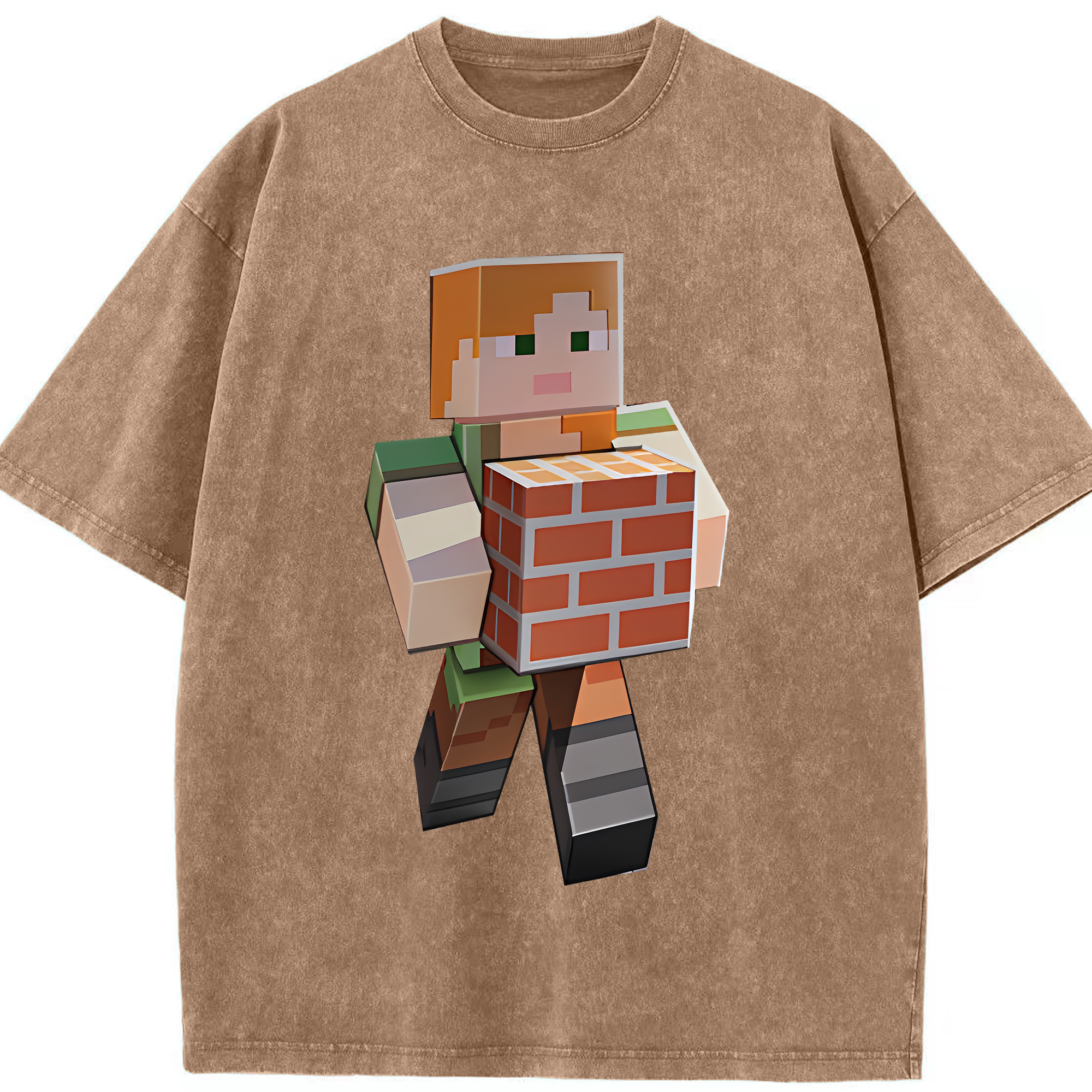 （画像用） マインクラフト ブロックの世界 Minecraft MC Block world 綿100% ヴィンテージ風 半袖Tシャツ（フロントプリント）