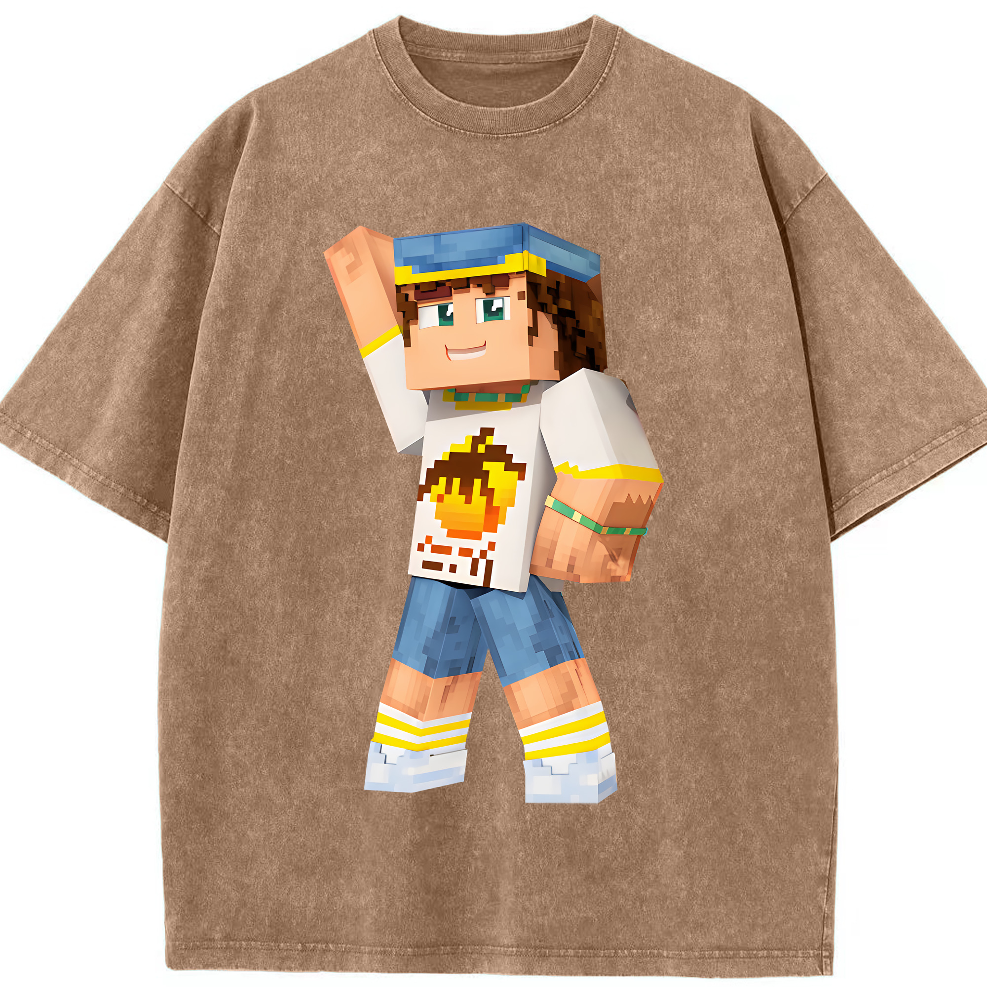 （画像用） マインクラフト ブロックの世界 Minecraft MC Block world 綿100% ヴィンテージ風 半袖Tシャツ（フロントプリント）