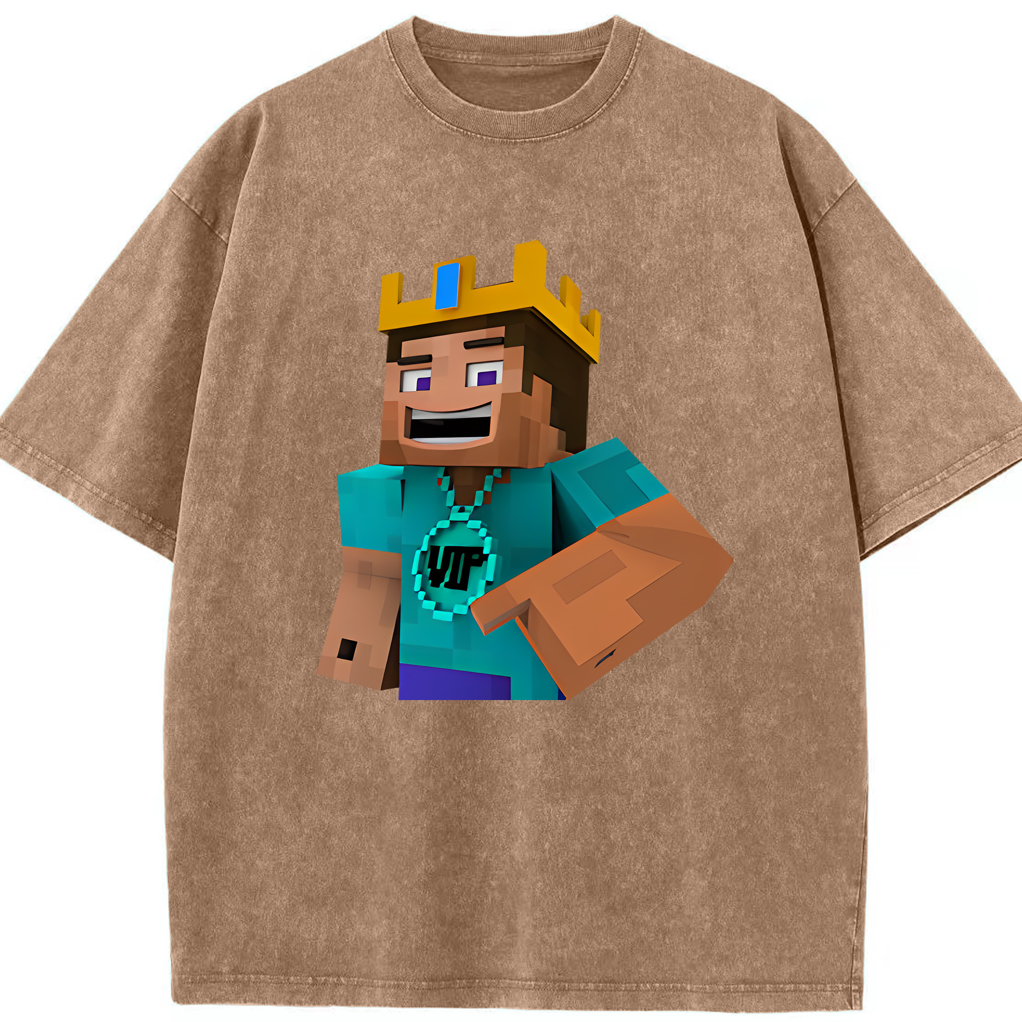 （画像用） マインクラフト ブロックの世界 Minecraft MC Block world 綿100% ヴィンテージ風 半袖Tシャツ（フロントプリント）