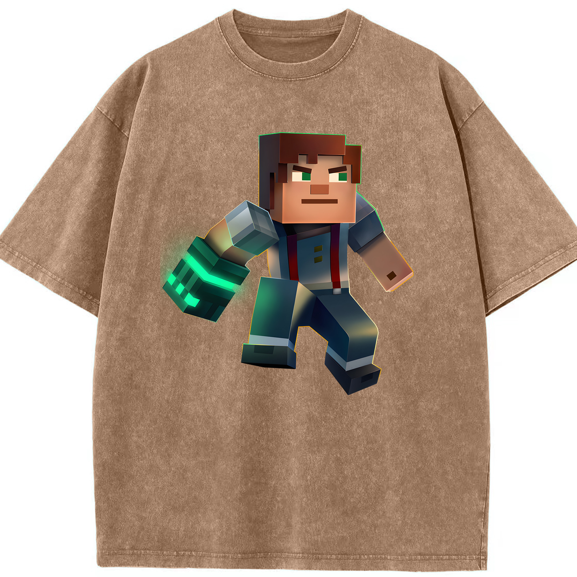 （画像用） マインクラフト ブロックの世界 Minecraft MC Block world 綿100% ヴィンテージ風 半袖Tシャツ（フロントプリント）