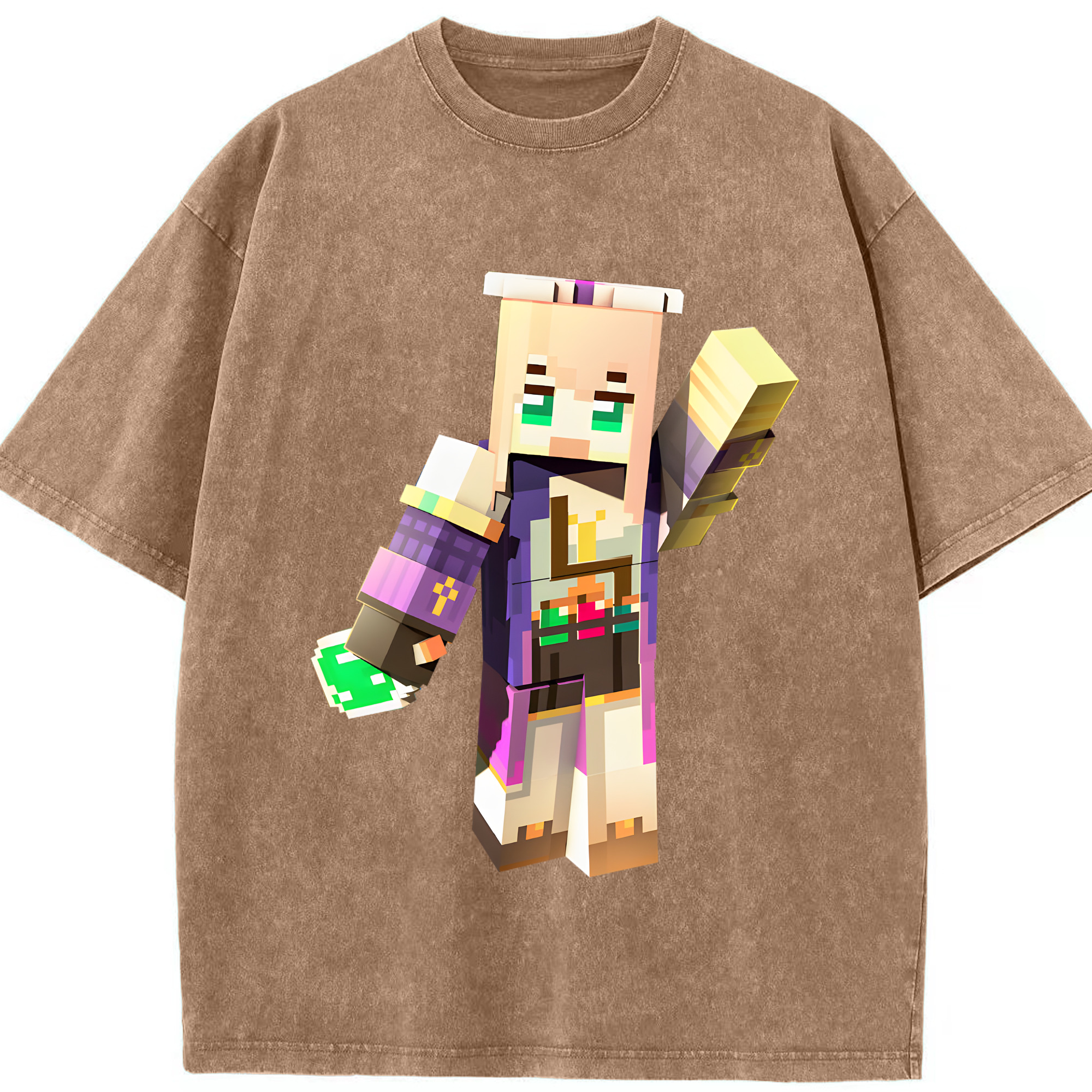 （画像用） マインクラフト ブロックの世界 Minecraft MC Block world 綿100% ヴィンテージ風 半袖Tシャツ（フロントプリント）