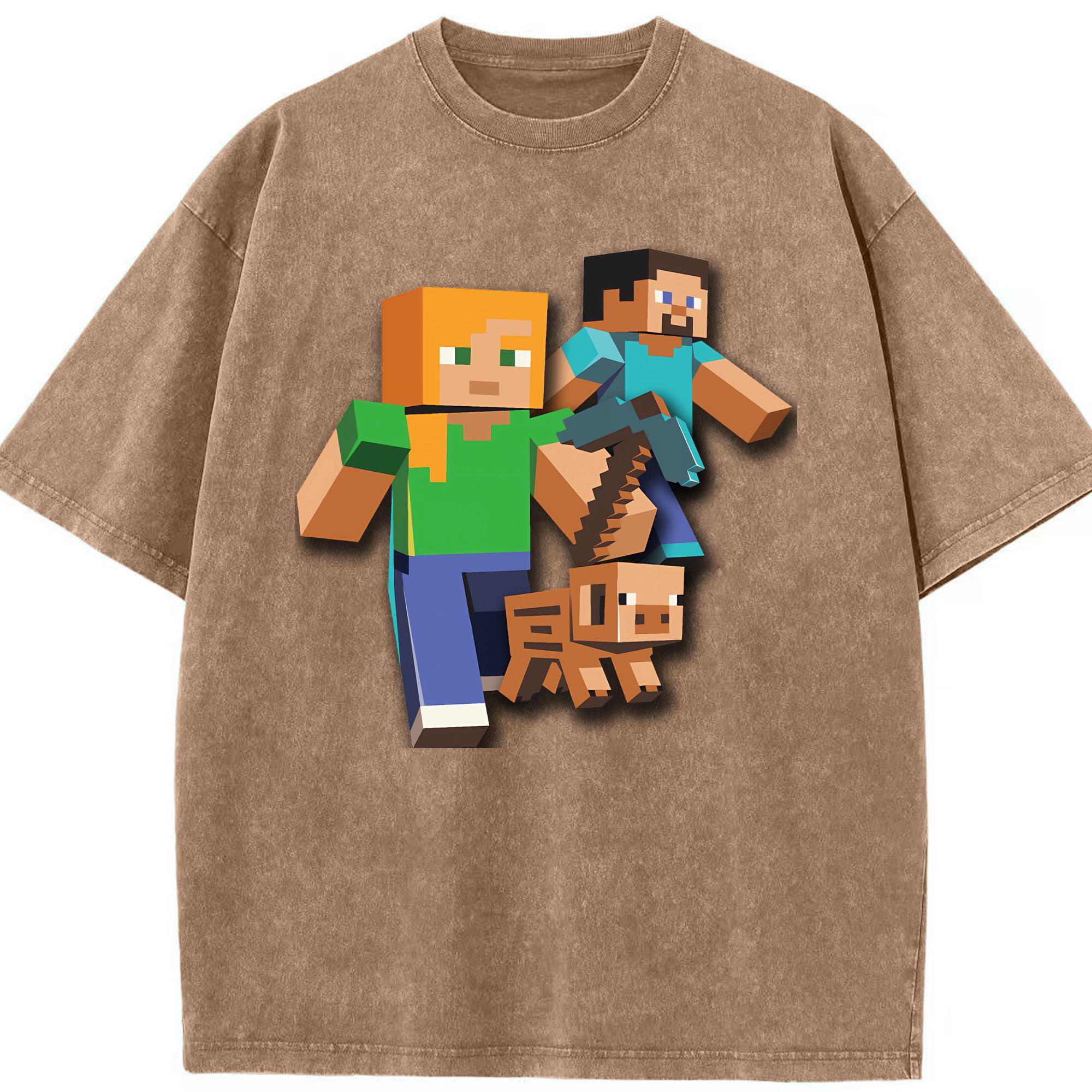 （画像用） マインクラフト ブロックの世界 Minecraft MC Block world 綿100% ヴィンテージ風 半袖Tシャツ（フロントプリント）
