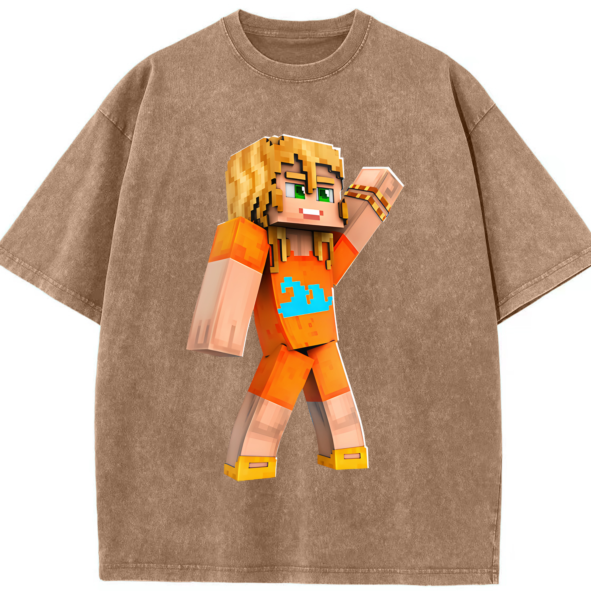 （画像用） マインクラフト ブロックの世界 Minecraft MC Block world 綿100% ヴィンテージ風 半袖Tシャツ（フロントプリント）