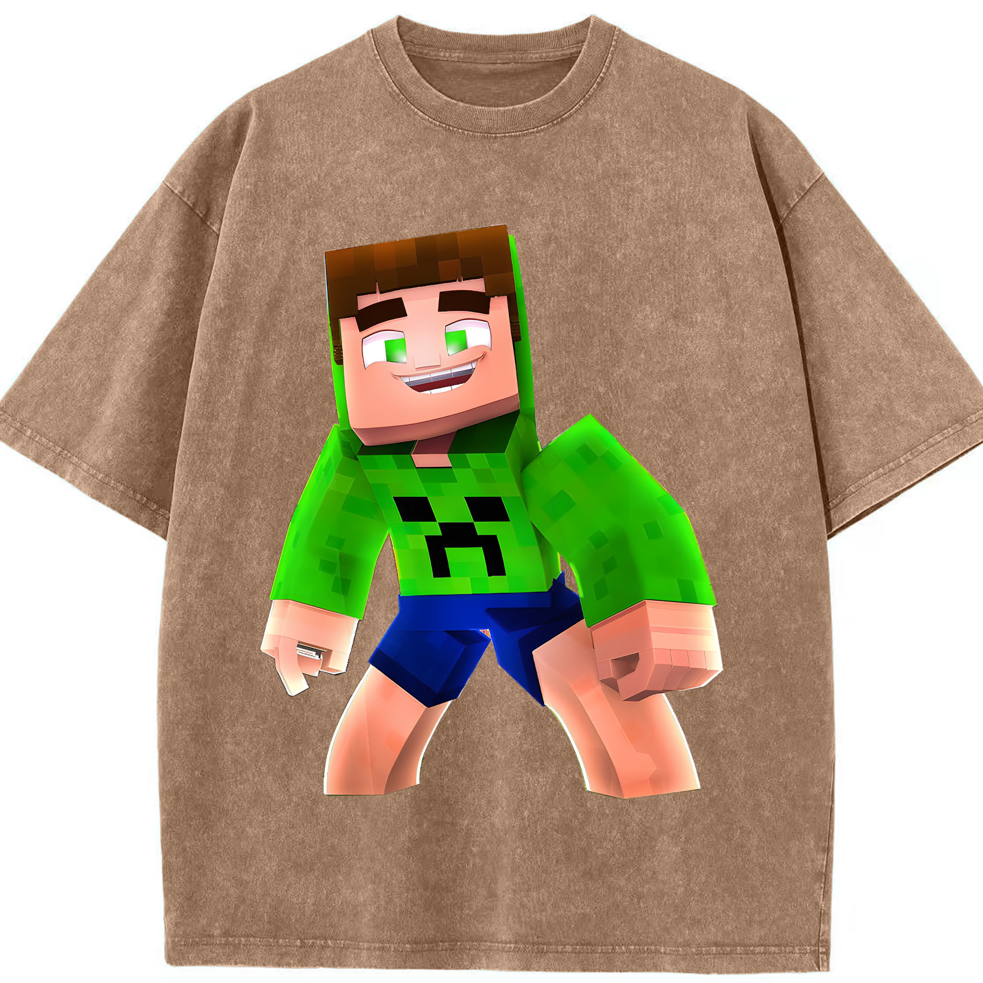 （画像用） マインクラフト ブロックの世界 Minecraft MC Block world 綿100% ヴィンテージ風 半袖Tシャツ（フロントプリント）