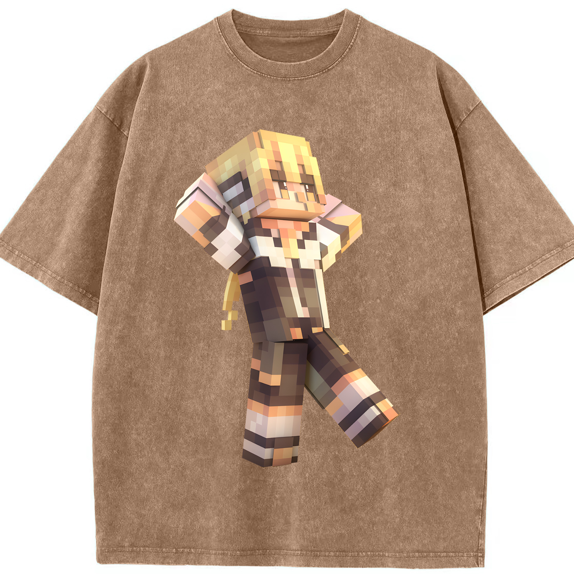 （画像用） マインクラフト ブロックの世界 Minecraft MC Block world 綿100% ヴィンテージ風 半袖Tシャツ（フロントプリント）