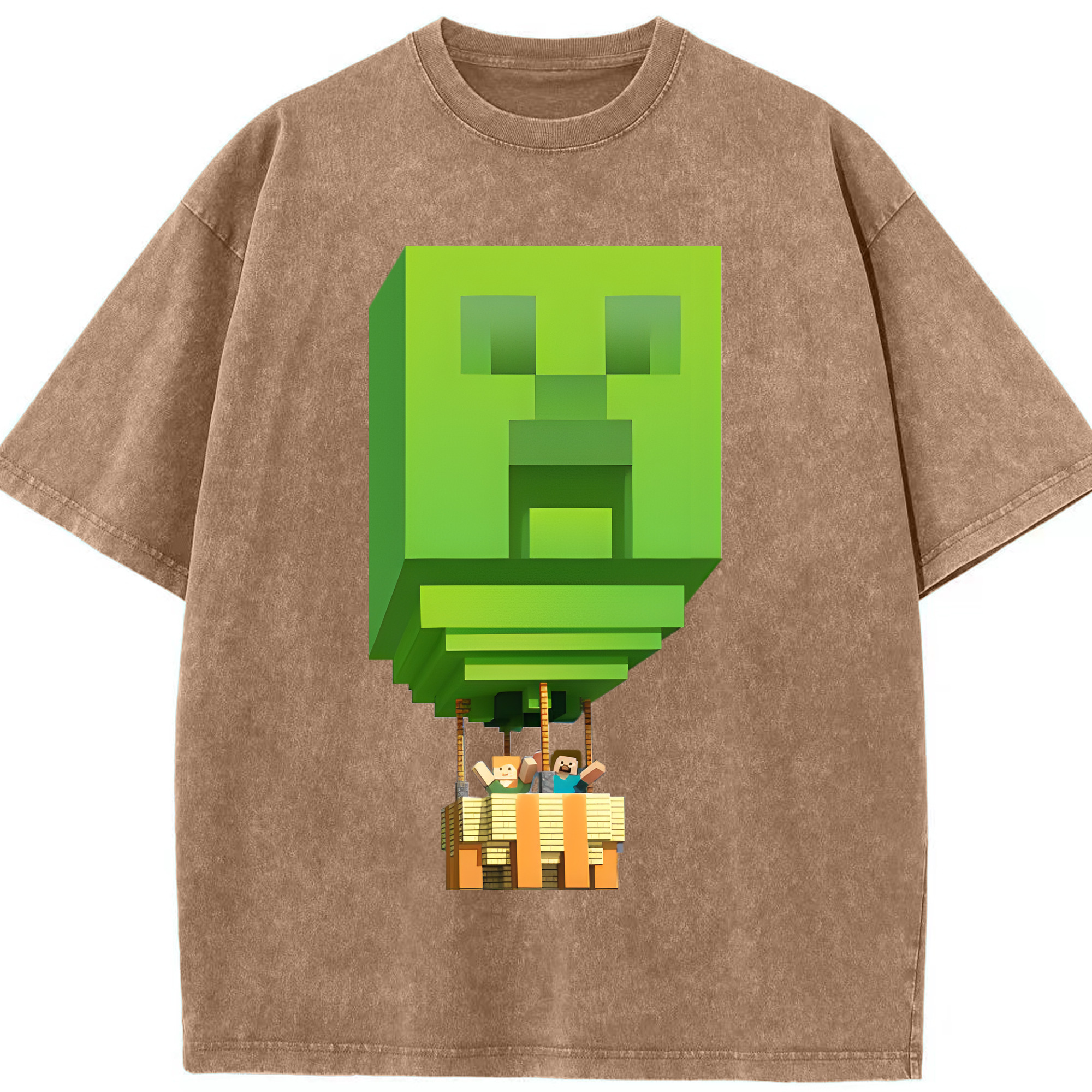 （画像用） マインクラフト ブロックの世界 Minecraft MC Block world 綿100% ヴィンテージ風 半袖Tシャツ（フロントプリント）