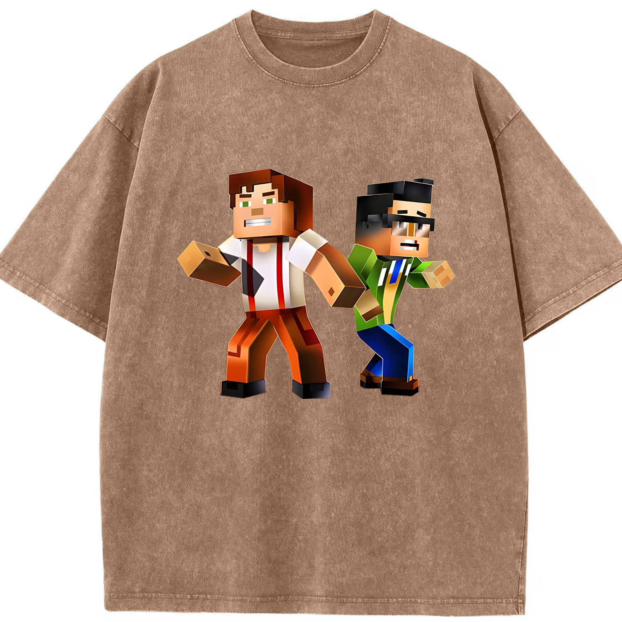 （画像用） マインクラフト ブロックの世界 Minecraft MC Block world 綿100% ヴィンテージ風 半袖Tシャツ（フロントプリント）