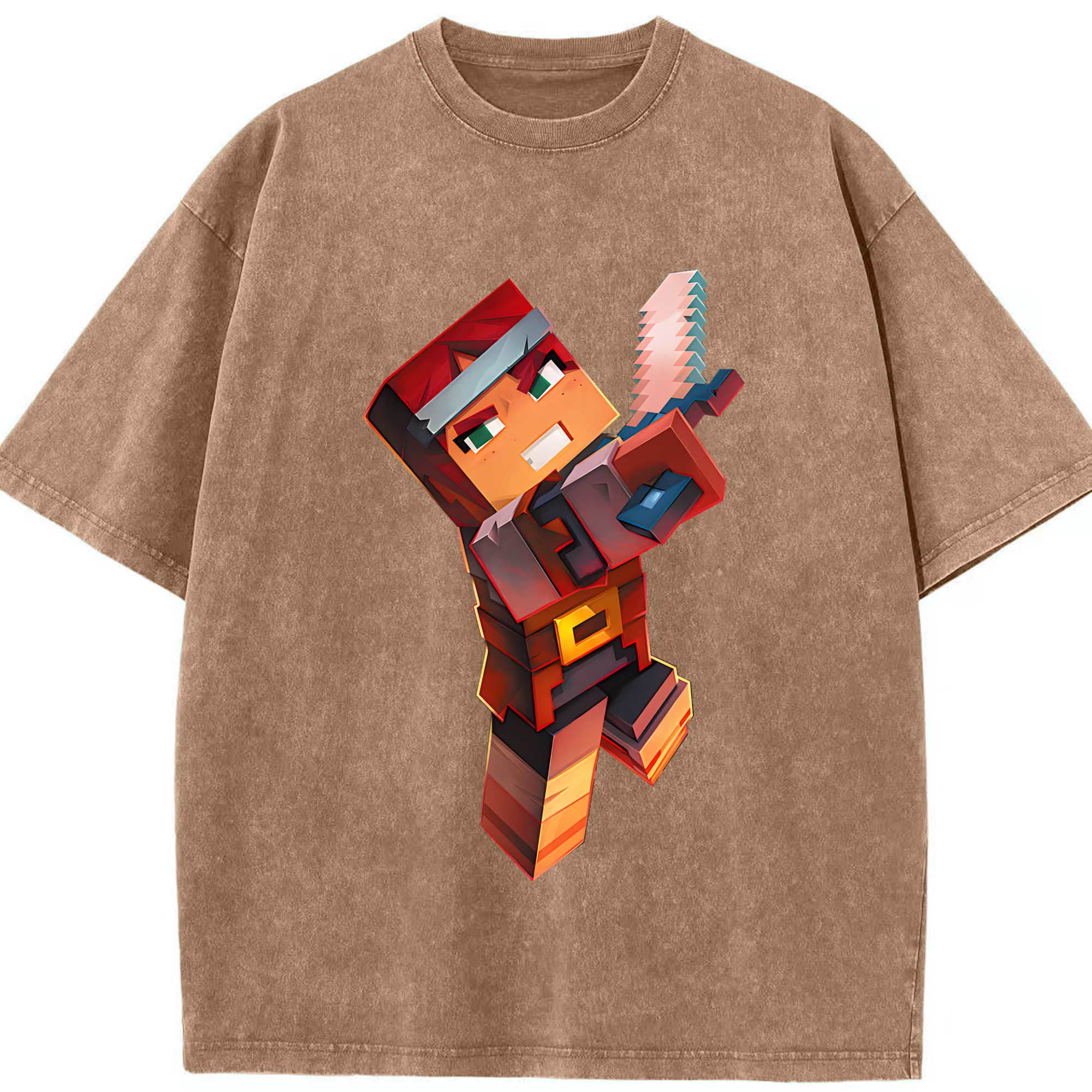 （画像用） マインクラフト ブロックの世界 Minecraft MC Block world 綿100% ヴィンテージ風 半袖Tシャツ（フロントプリント）