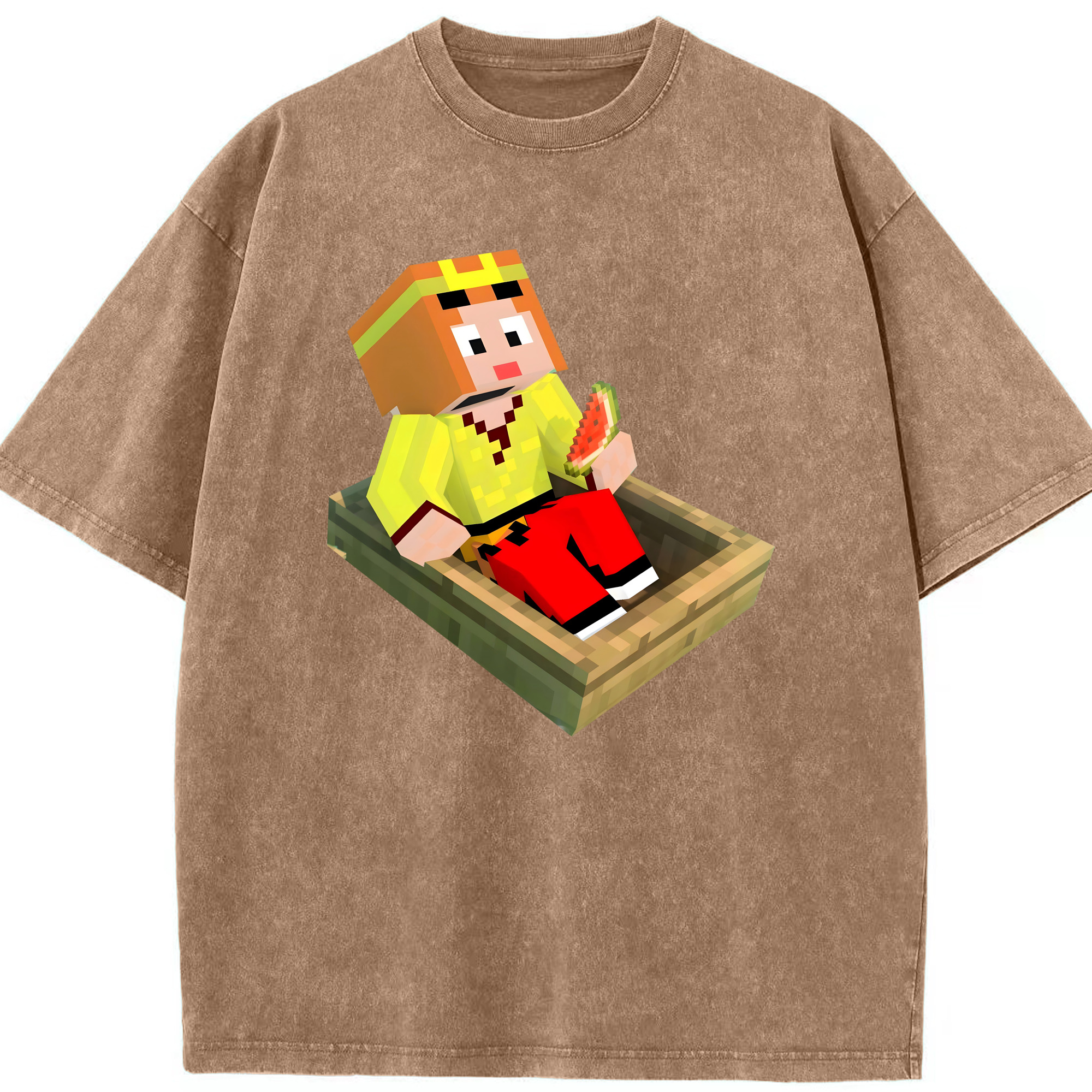 （画像用） マインクラフト ブロックの世界 Minecraft MC Block world 綿100% ヴィンテージ風 半袖Tシャツ（フロントプリント）