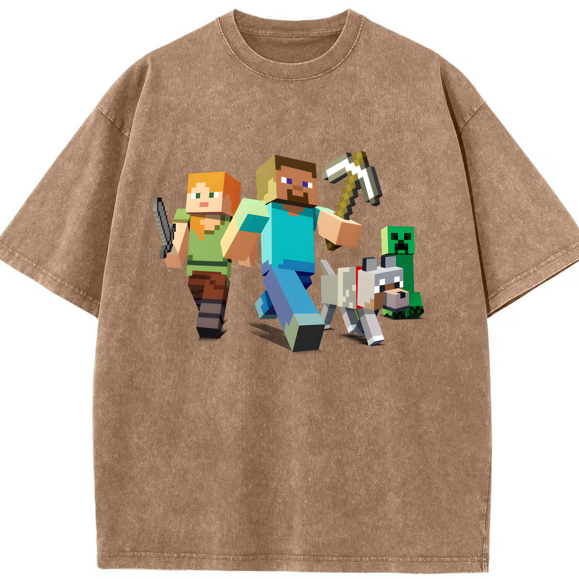 （画像用） マインクラフト ブロックの世界 Minecraft MC Block world 綿100% ヴィンテージ風 半袖Tシャツ（フロントプリント）