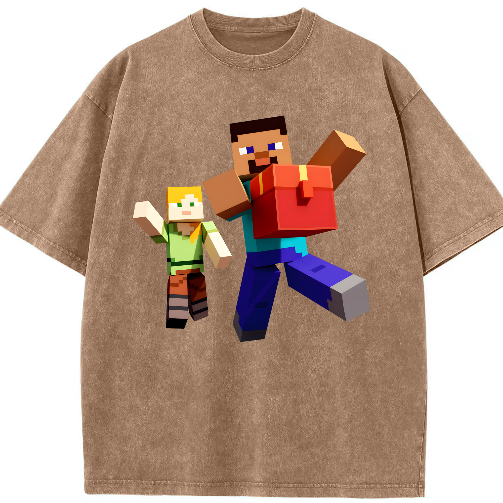 （画像用） マインクラフト ブロックの世界 Minecraft MC Block world 綿100% ヴィンテージ風 半袖Tシャツ（フロントプリント）
