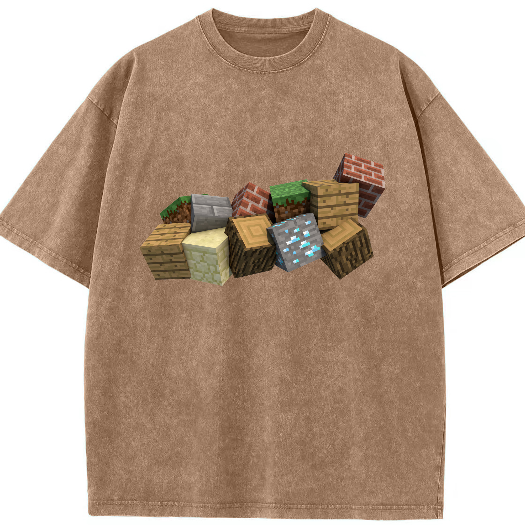 （画像用） マインクラフト ブロックの世界 Minecraft MC Block world 綿100% ヴィンテージ風 半袖Tシャツ（フロントプリント）