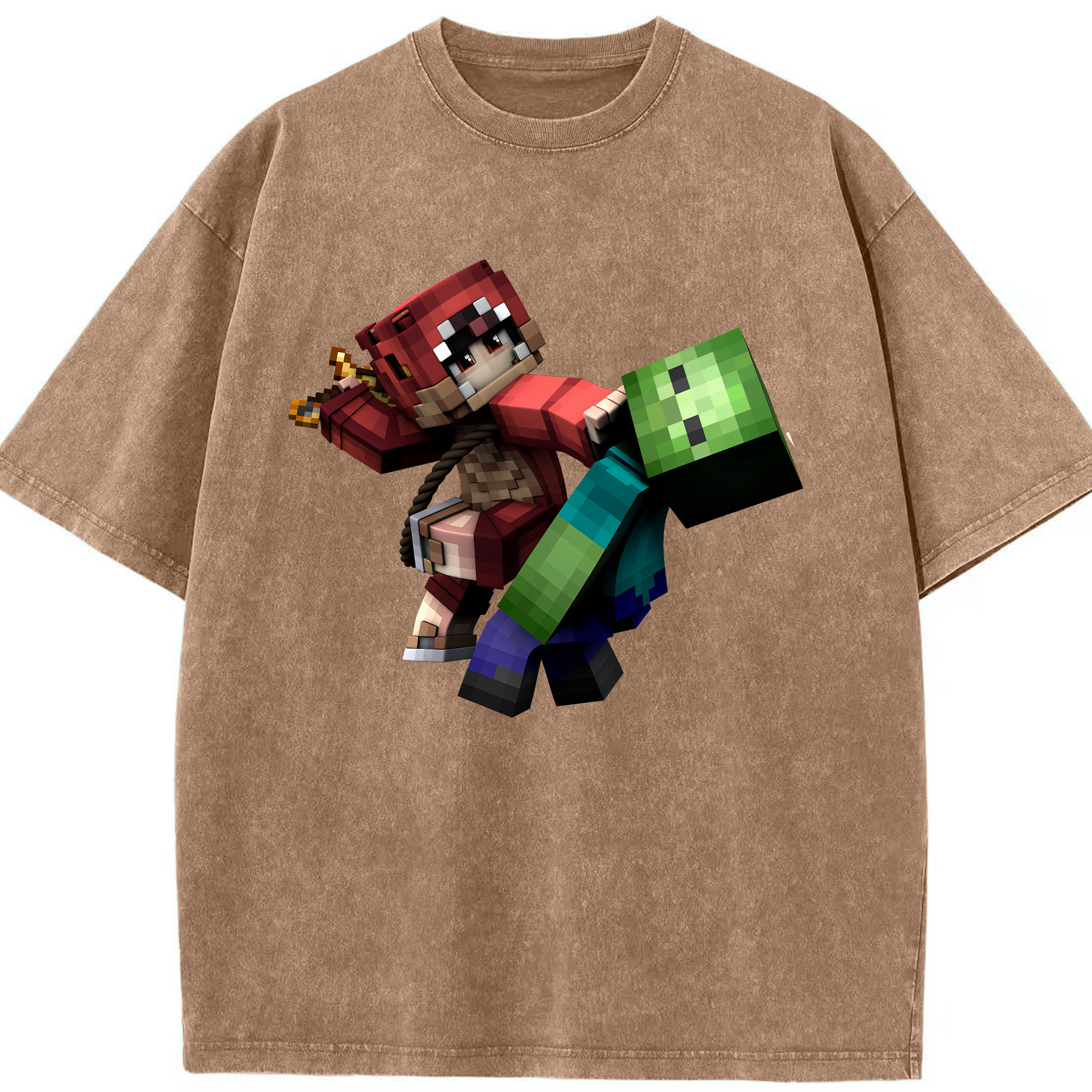 （画像用） マインクラフト ブロックの世界 Minecraft MC Block world 綿100% ヴィンテージ風 半袖Tシャツ（フロントプリント）