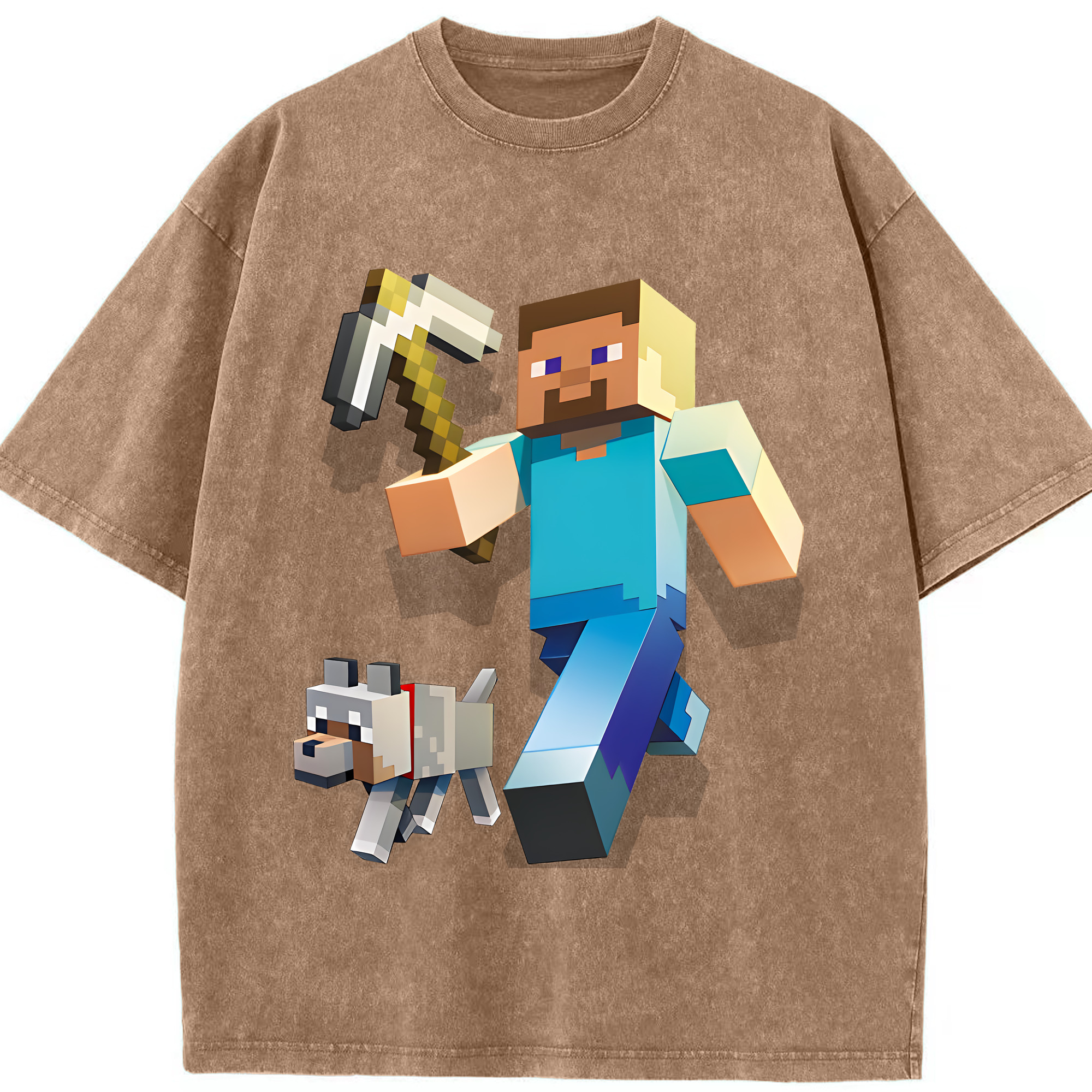 （画像用） マインクラフト ブロックの世界 Minecraft MC Block world 綿100% ヴィンテージ風 半袖Tシャツ（フロントプリント）