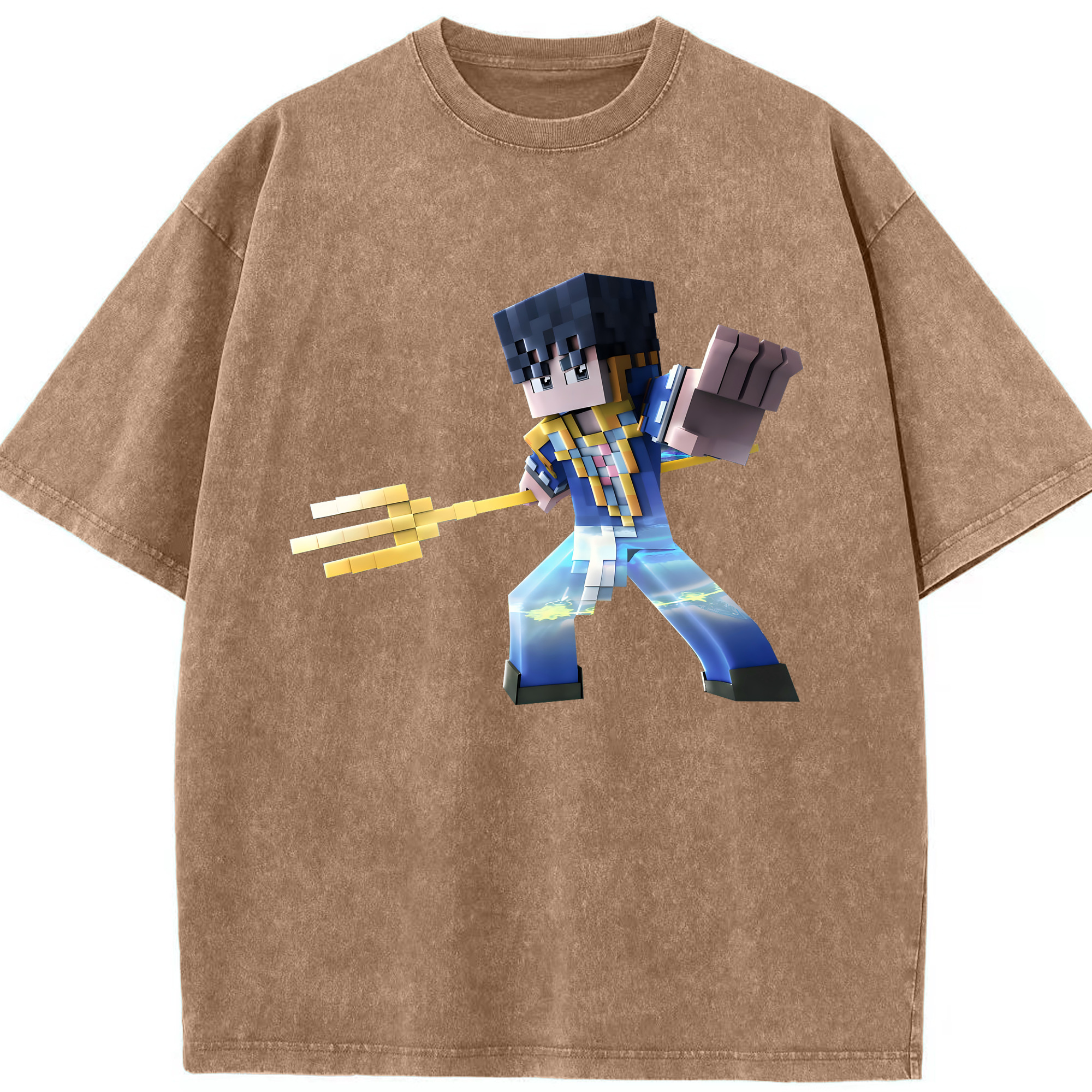 （画像用） マインクラフト ブロックの世界 Minecraft MC Block world 綿100% ヴィンテージ風 半袖Tシャツ（フロントプリント）