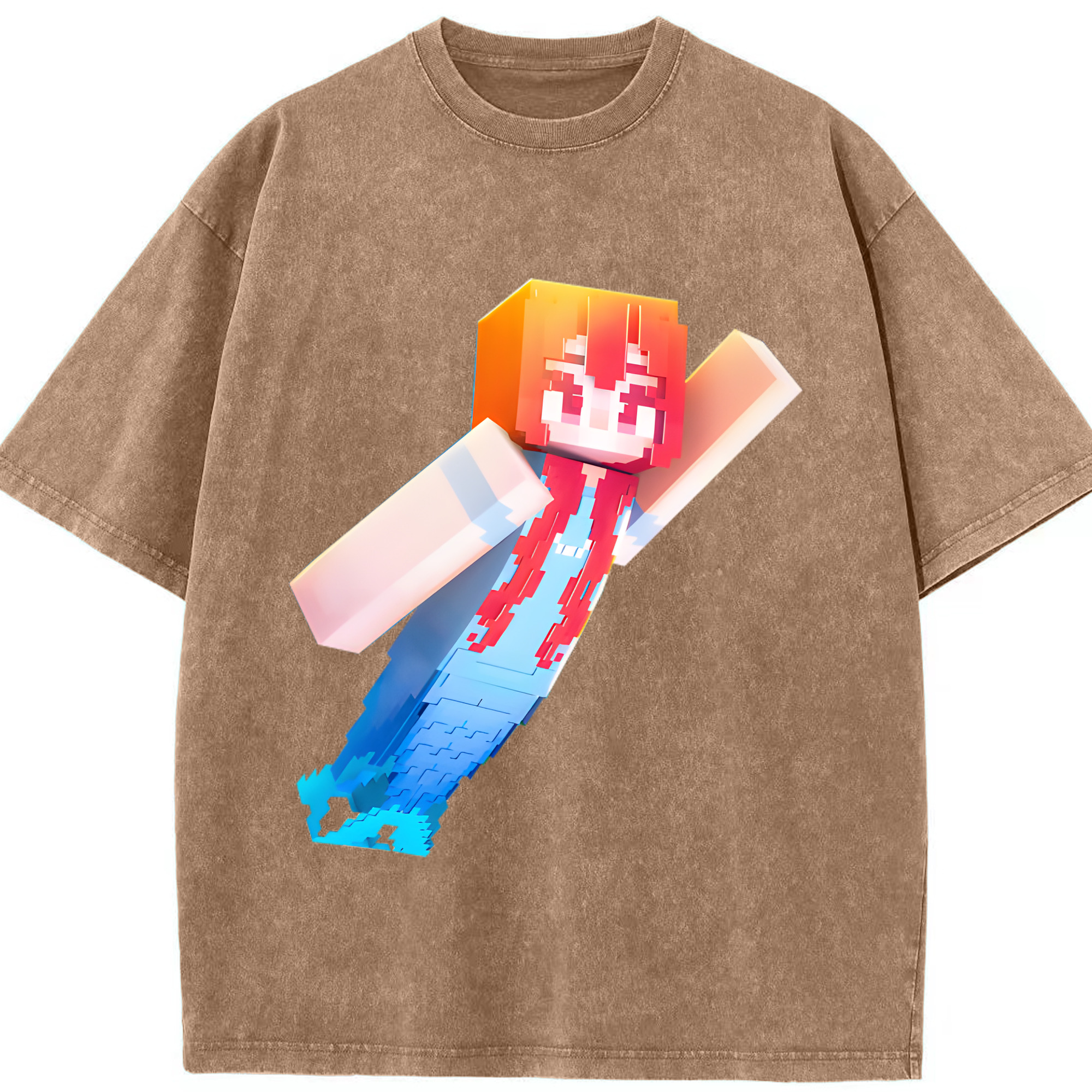 （画像用） マインクラフト ブロックの世界 Minecraft MC Block world 綿100% ヴィンテージ風 半袖Tシャツ（フロントプリント）
