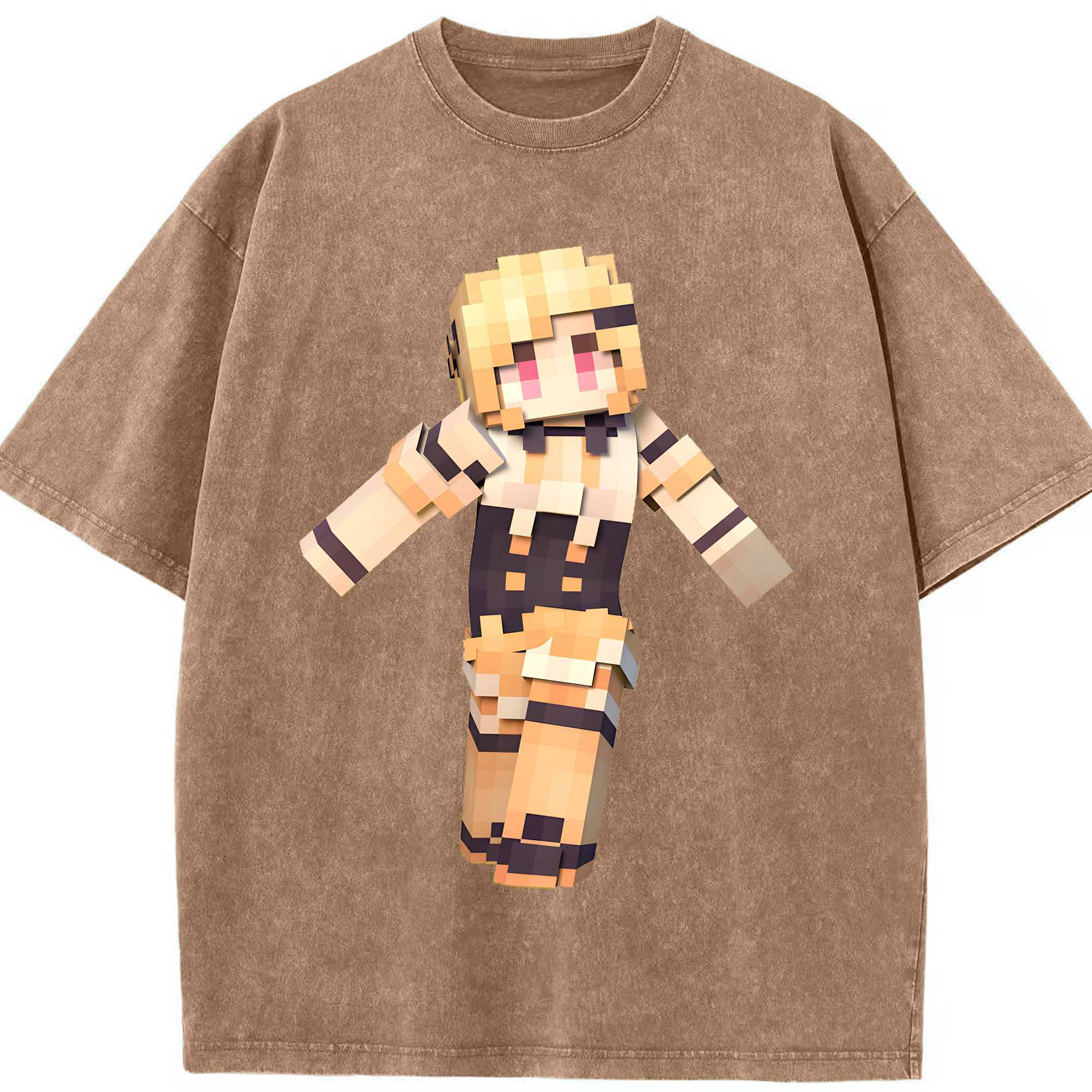 （画像用） マインクラフト ブロックの世界 Minecraft MC Block world 綿100% ヴィンテージ風 半袖Tシャツ（フロントプリント）
