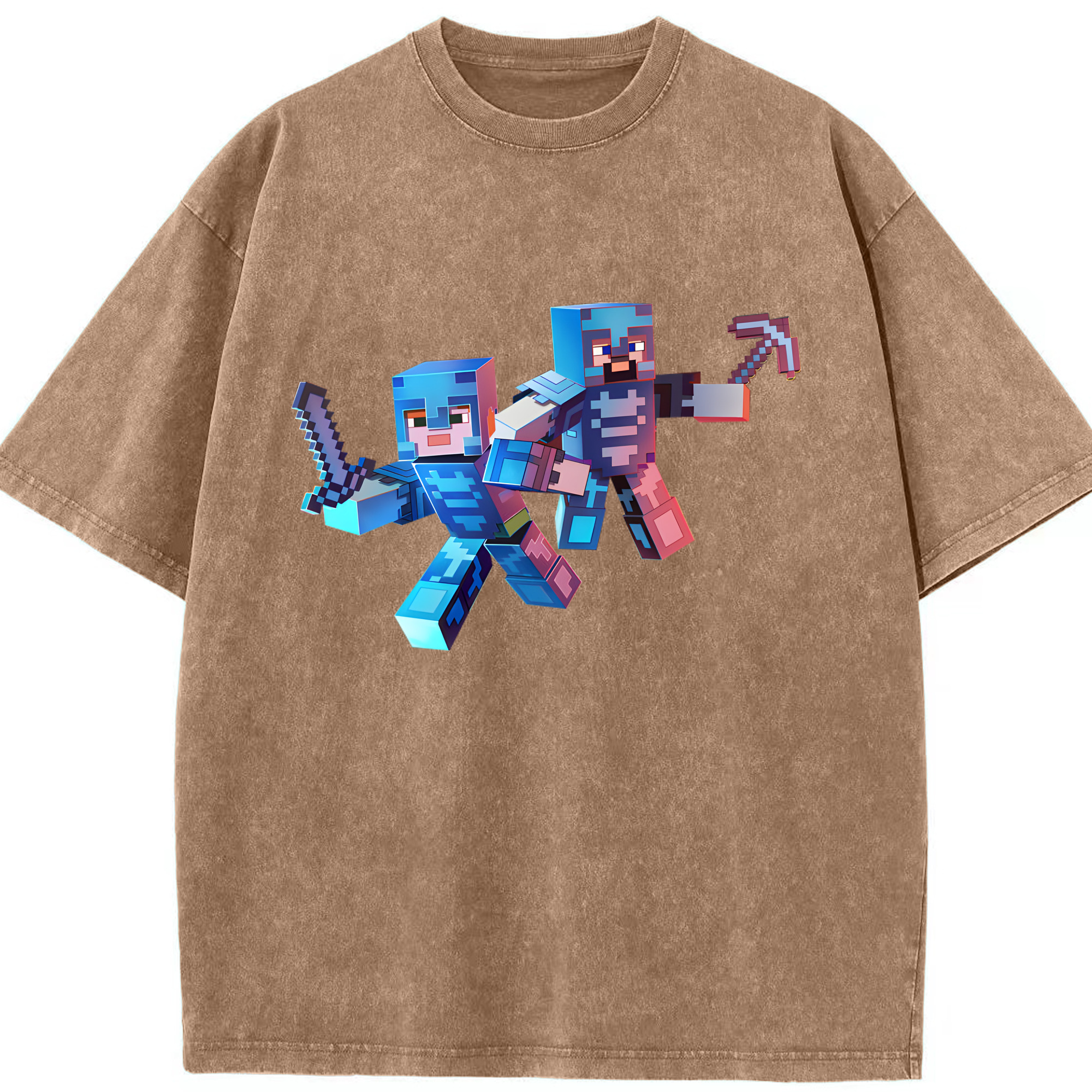 （画像用） マインクラフト ブロックの世界 Minecraft MC Block world 綿100% ヴィンテージ風 半袖Tシャツ（フロントプリント）