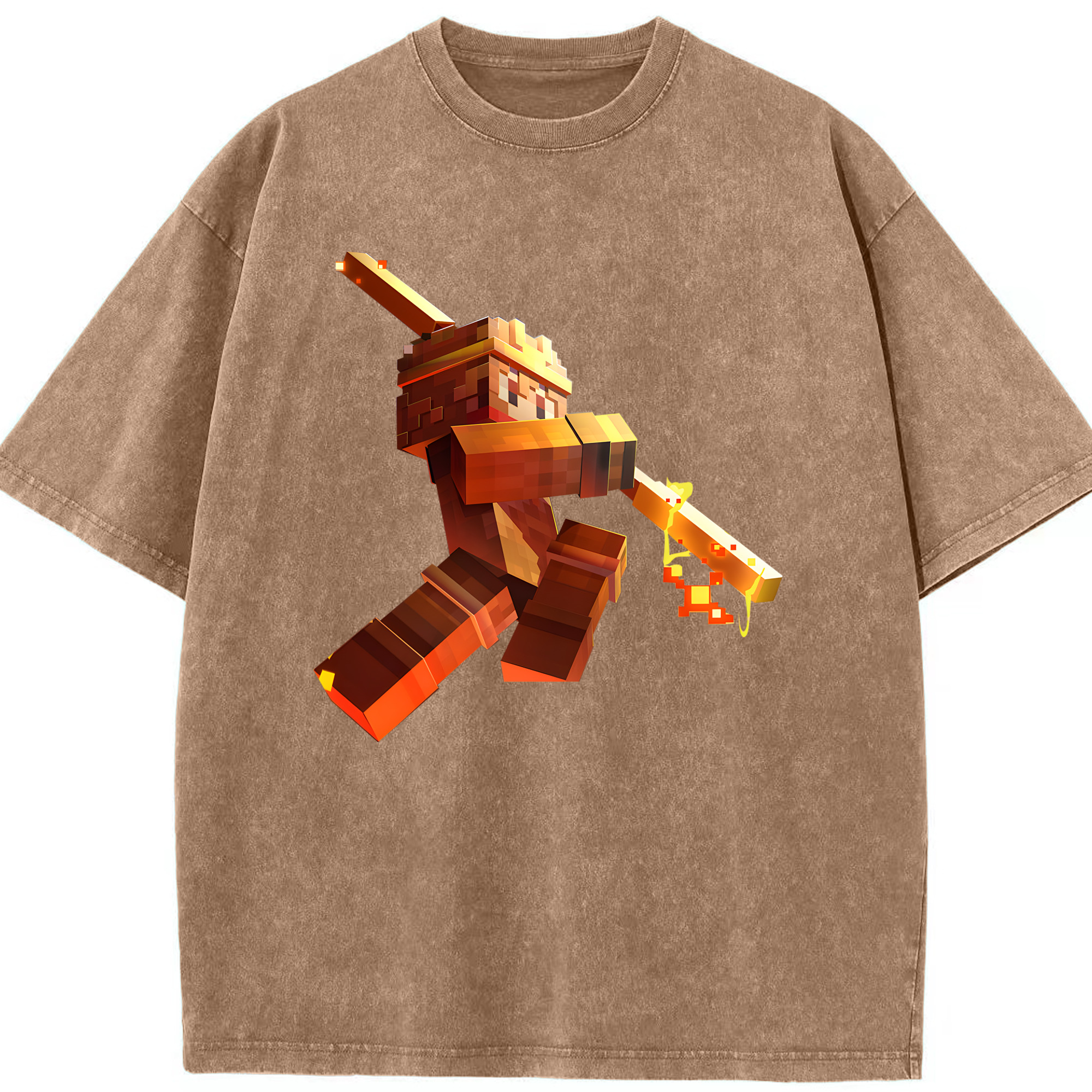 （画像用） マインクラフト ブロックの世界 Minecraft MC Block world 綿100% ヴィンテージ風 半袖Tシャツ（フロントプリント）