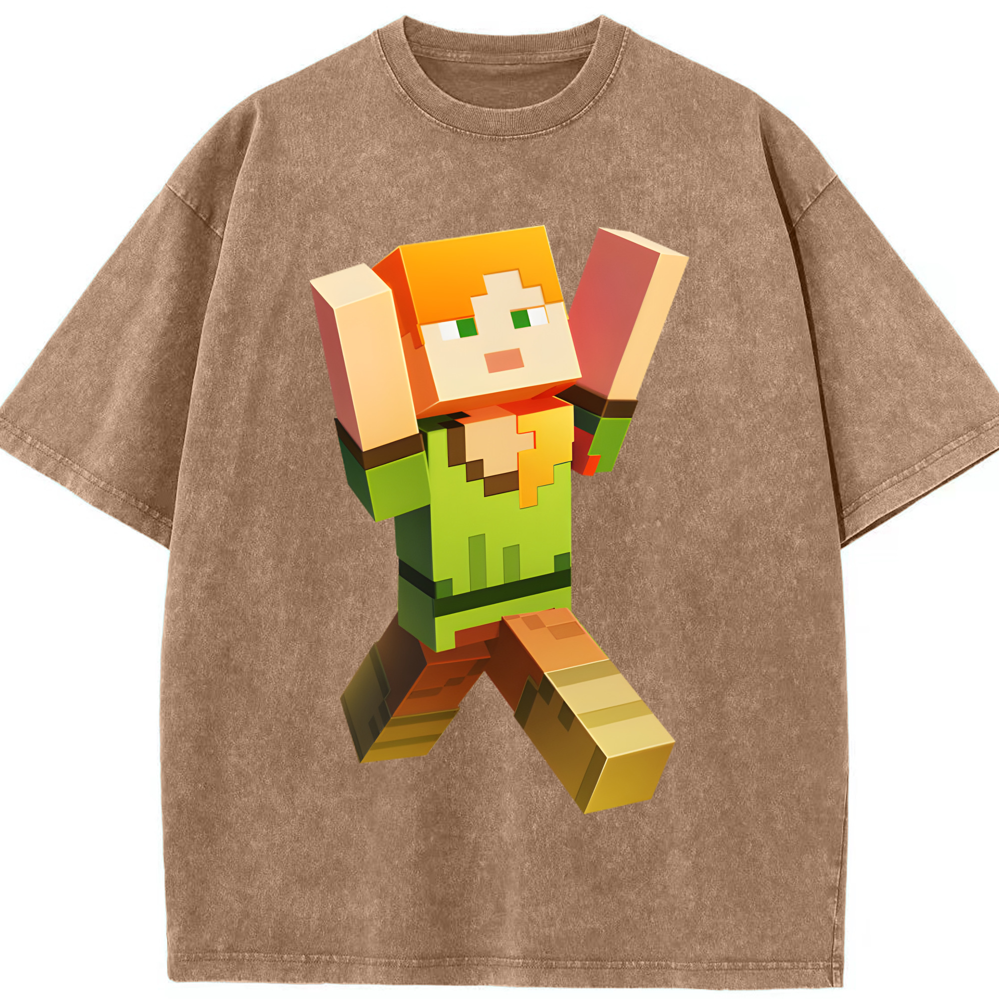 （画像用） マインクラフト ブロックの世界 Minecraft MC Block world 綿100% ヴィンテージ風 半袖Tシャツ（フロントプリント）