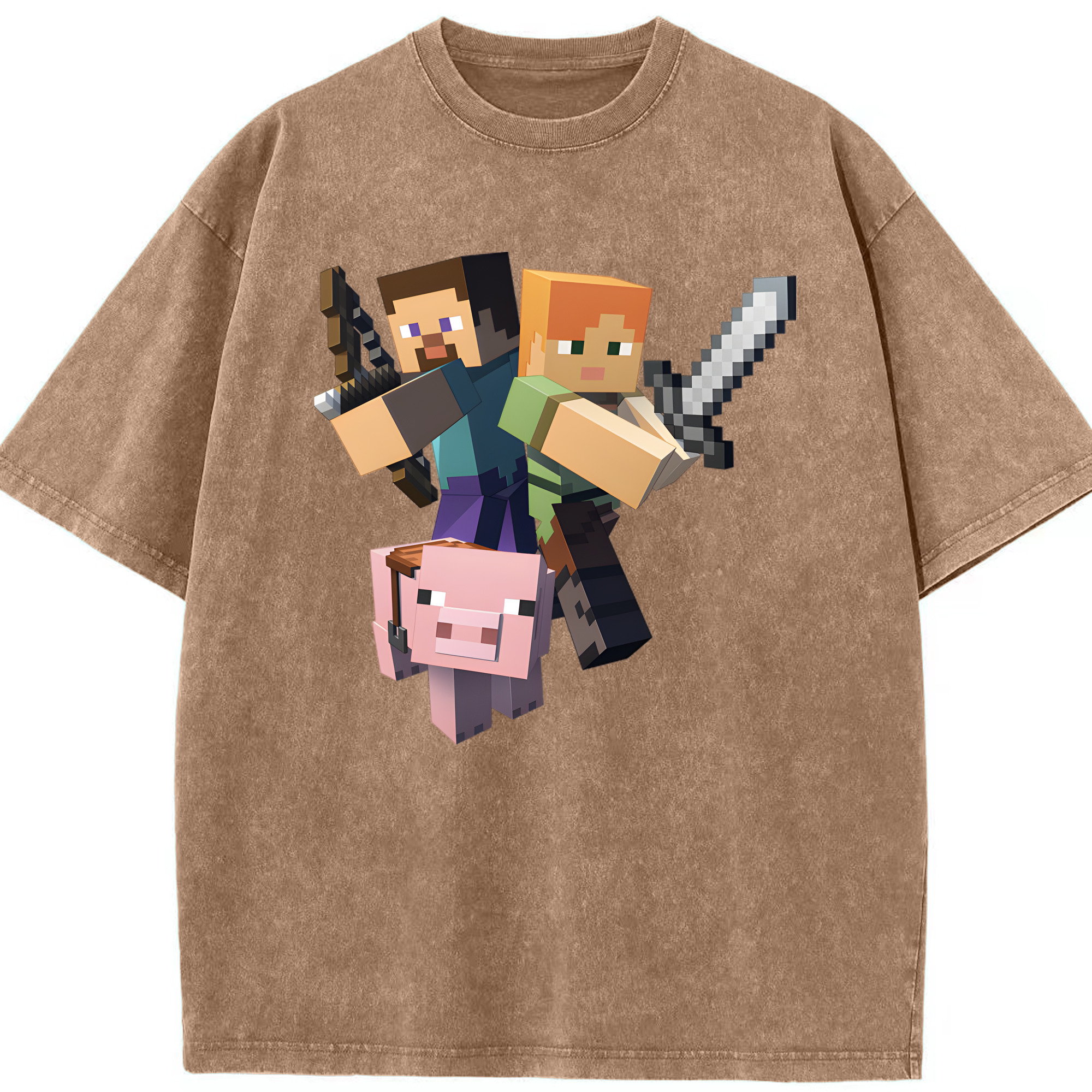 （画像用） マインクラフト ブロックの世界 Minecraft MC Block world 綿100% ヴィンテージ風 半袖Tシャツ（フロントプリント）