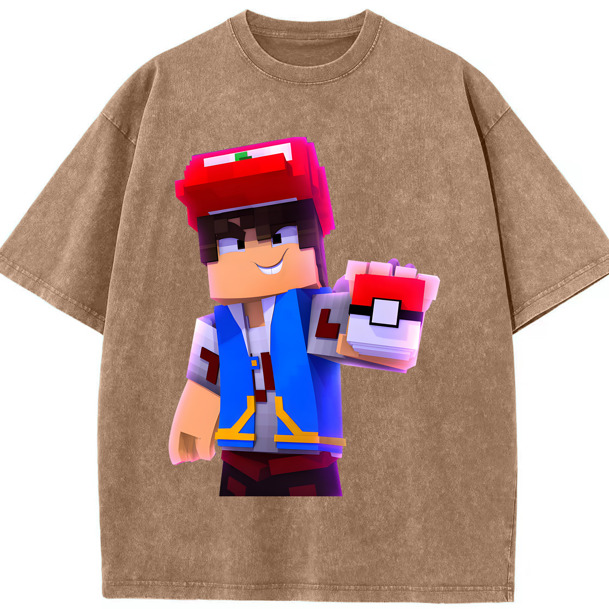 （画像用） マインクラフト ブロックの世界 Minecraft MC Block world 綿100% ヴィンテージ風 半袖Tシャツ（フロントプリント）