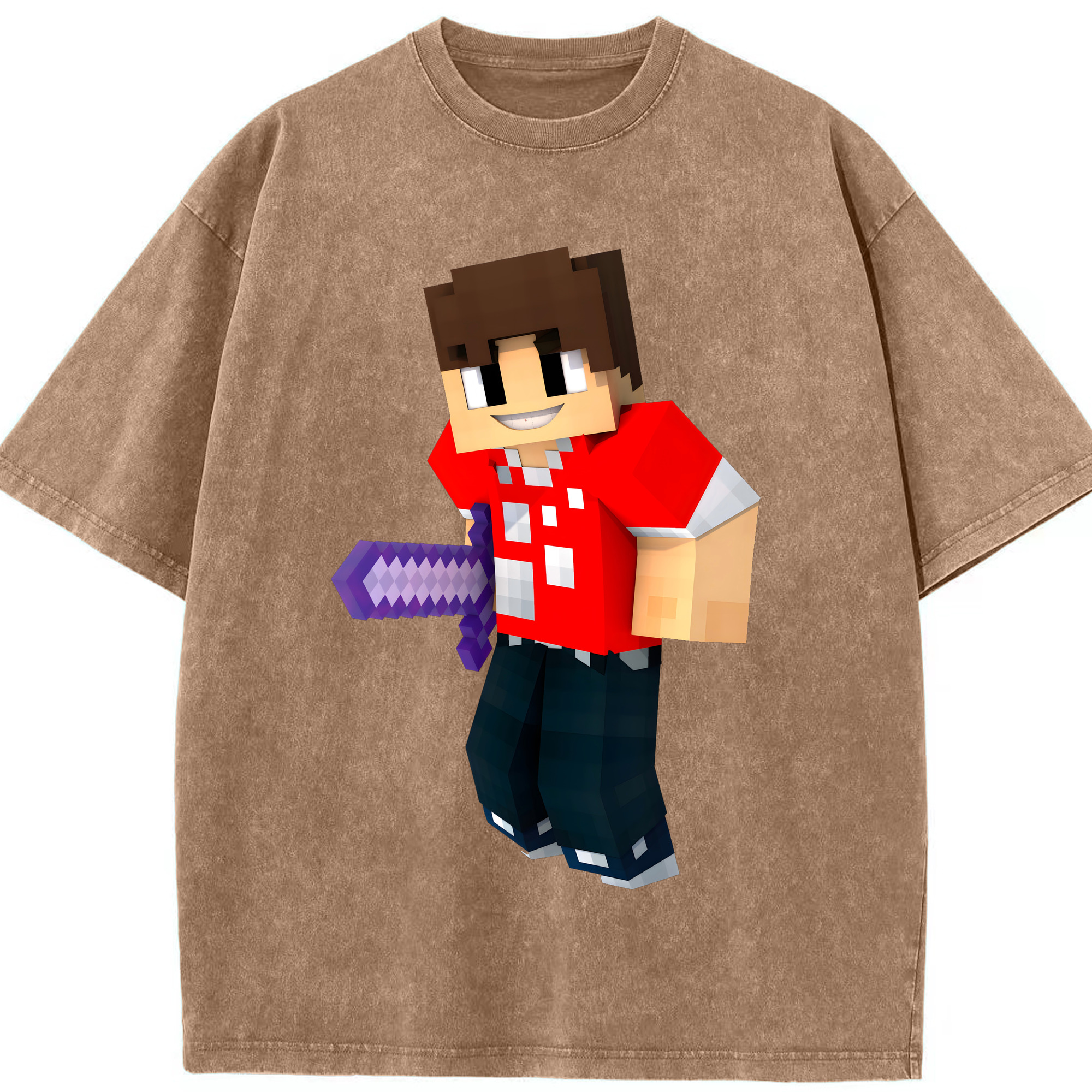 （画像用） マインクラフト ブロックの世界 Minecraft MC Block world 綿100% ヴィンテージ風 半袖Tシャツ（フロントプリント）