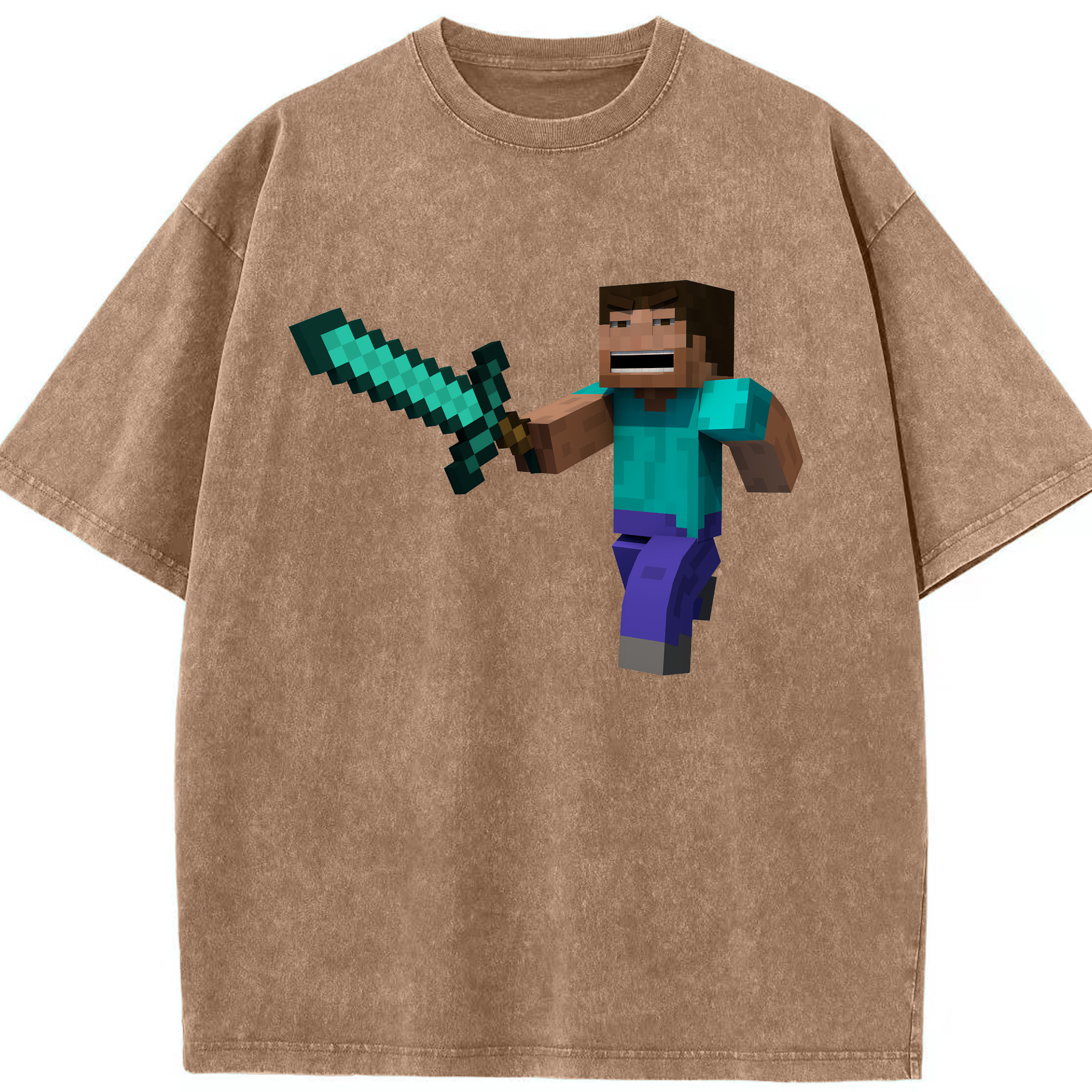 （画像用） マインクラフト ブロックの世界 Minecraft MC Block world 綿100% ヴィンテージ風 半袖Tシャツ（フロントプリント）