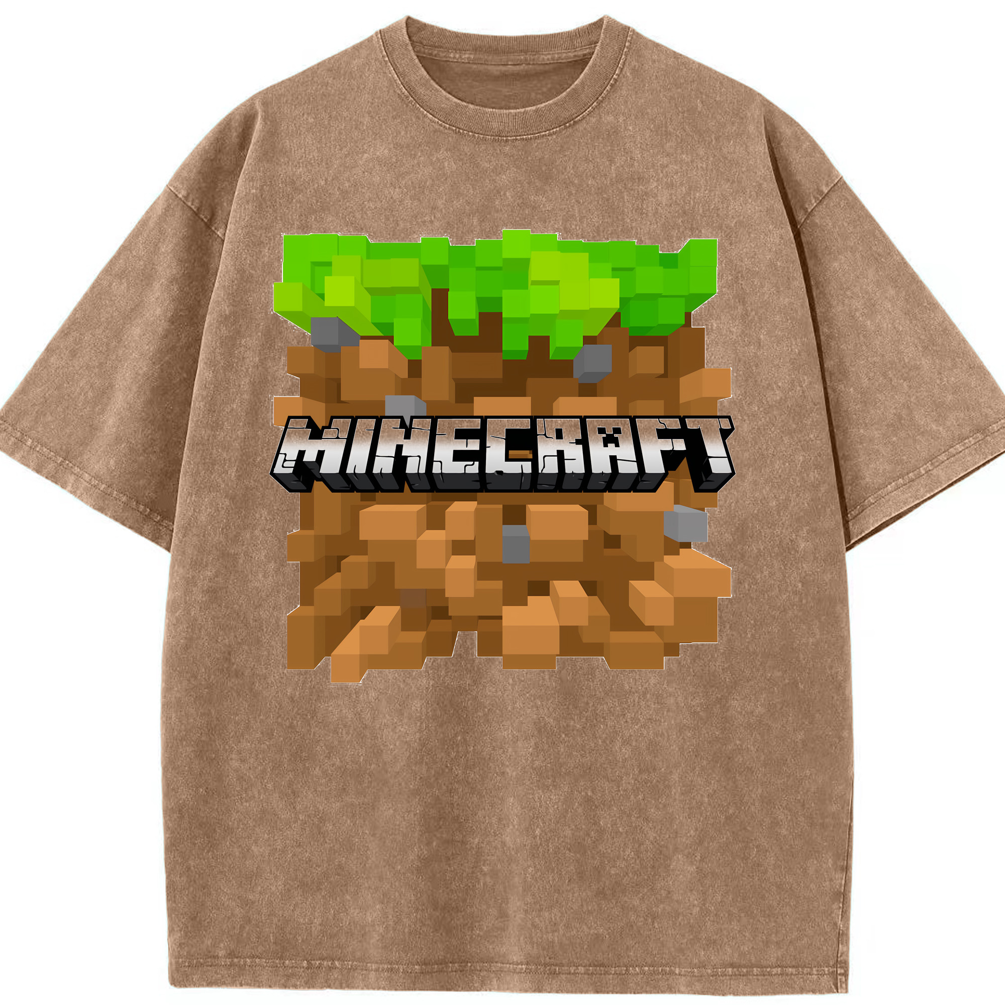 （画像用） マインクラフト ブロックの世界 Minecraft MC Block world 綿100% ヴィンテージ風 半袖Tシャツ（フロントプリント）