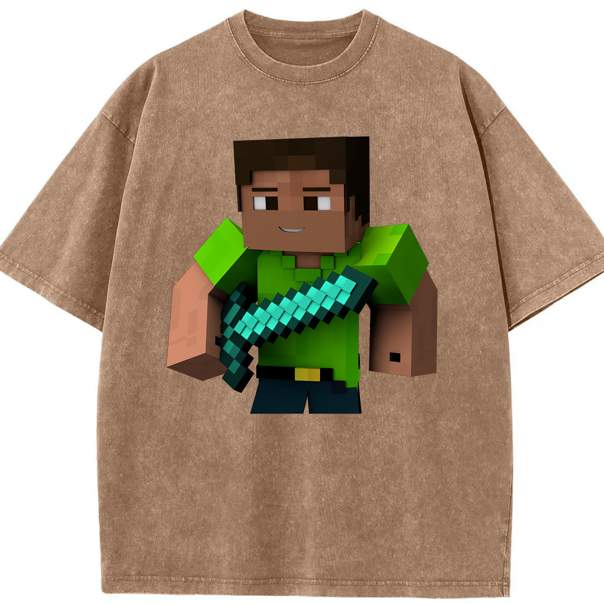 （画像用） マインクラフト ブロックの世界 Minecraft MC Block world 綿100% ヴィンテージ風 半袖Tシャツ（フロントプリント）