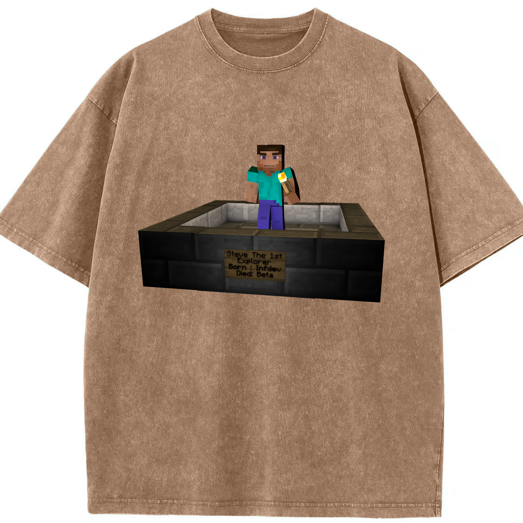 （画像用） マインクラフト ブロックの世界 Minecraft MC Block world 綿100% ヴィンテージ風 半袖Tシャツ（フロントプリント）