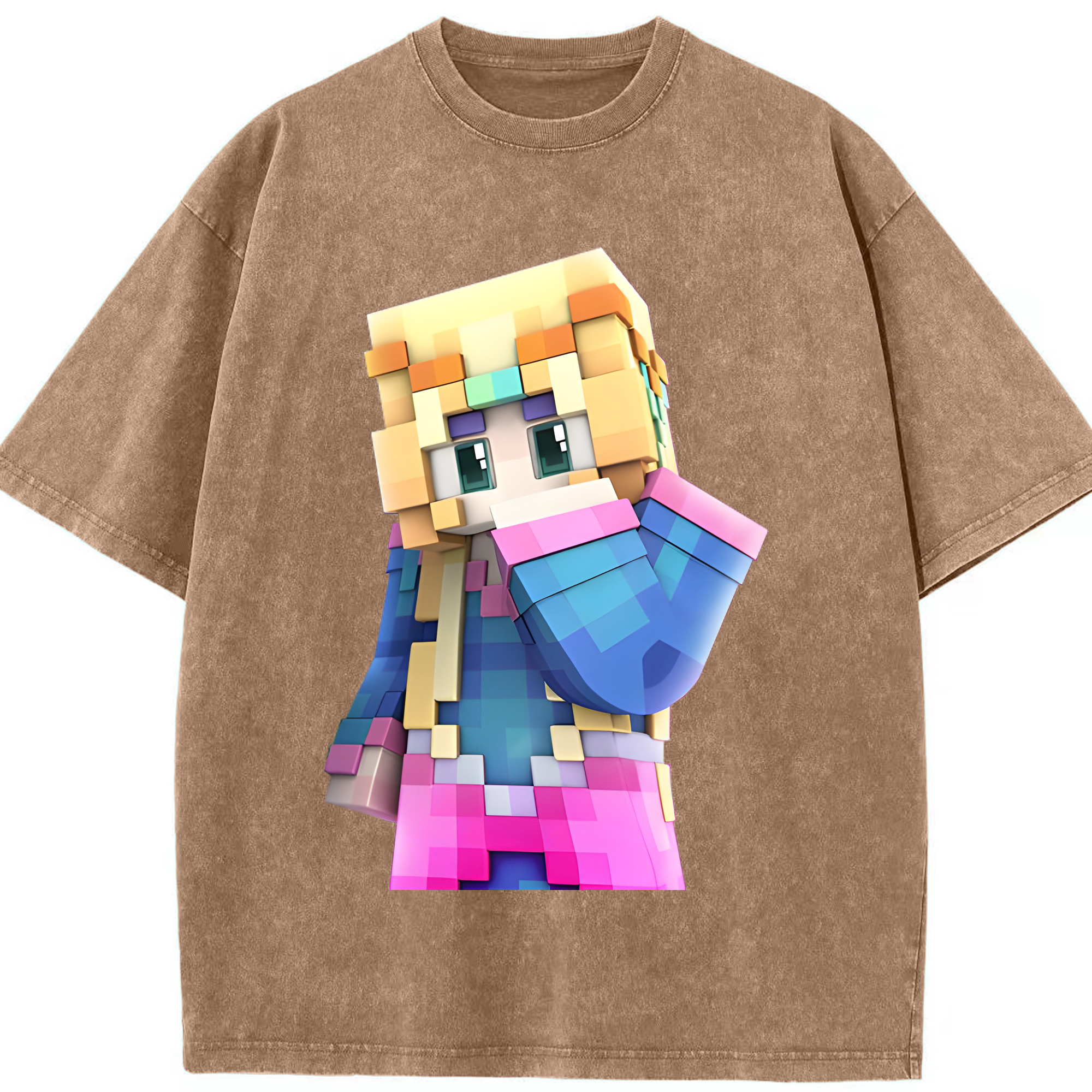 （画像用） マインクラフト ブロックの世界 Minecraft MC Block world 綿100% ヴィンテージ風 半袖Tシャツ（フロントプリント）