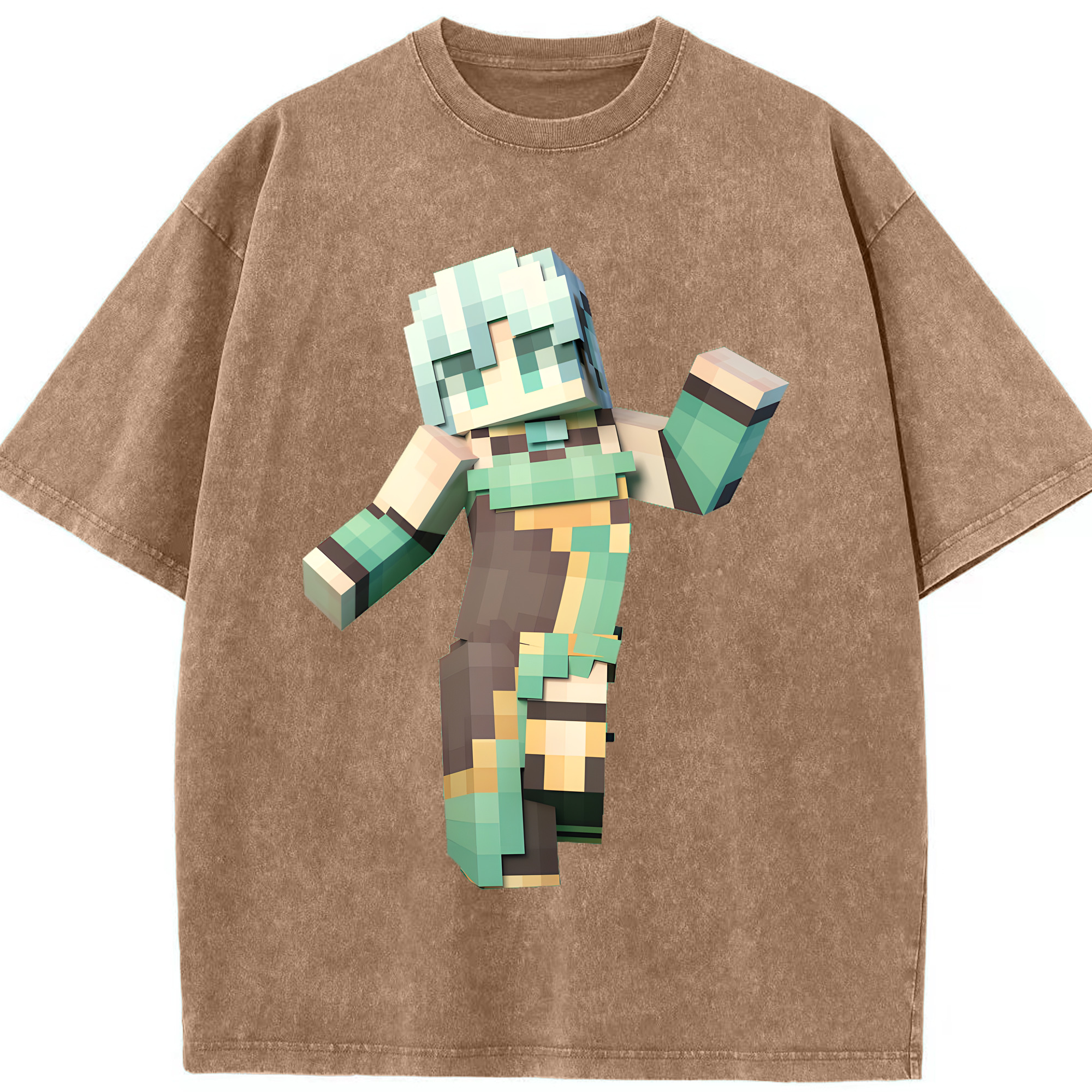 （画像用） マインクラフト ブロックの世界 Minecraft MC Block world 綿100% ヴィンテージ風 半袖Tシャツ（フロントプリント）