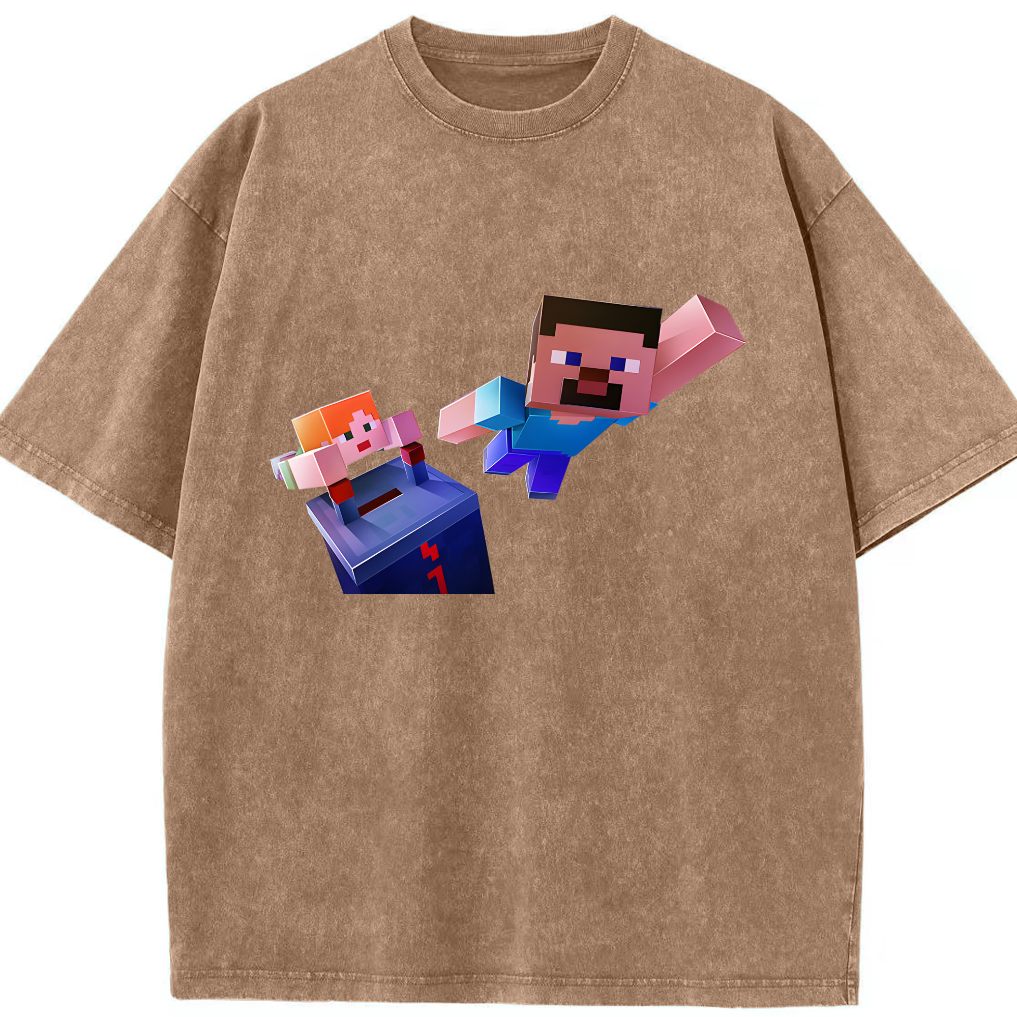 （画像用） マインクラフト ブロックの世界 Minecraft MC Block world 綿100% ヴィンテージ風 半袖Tシャツ（フロントプリント）