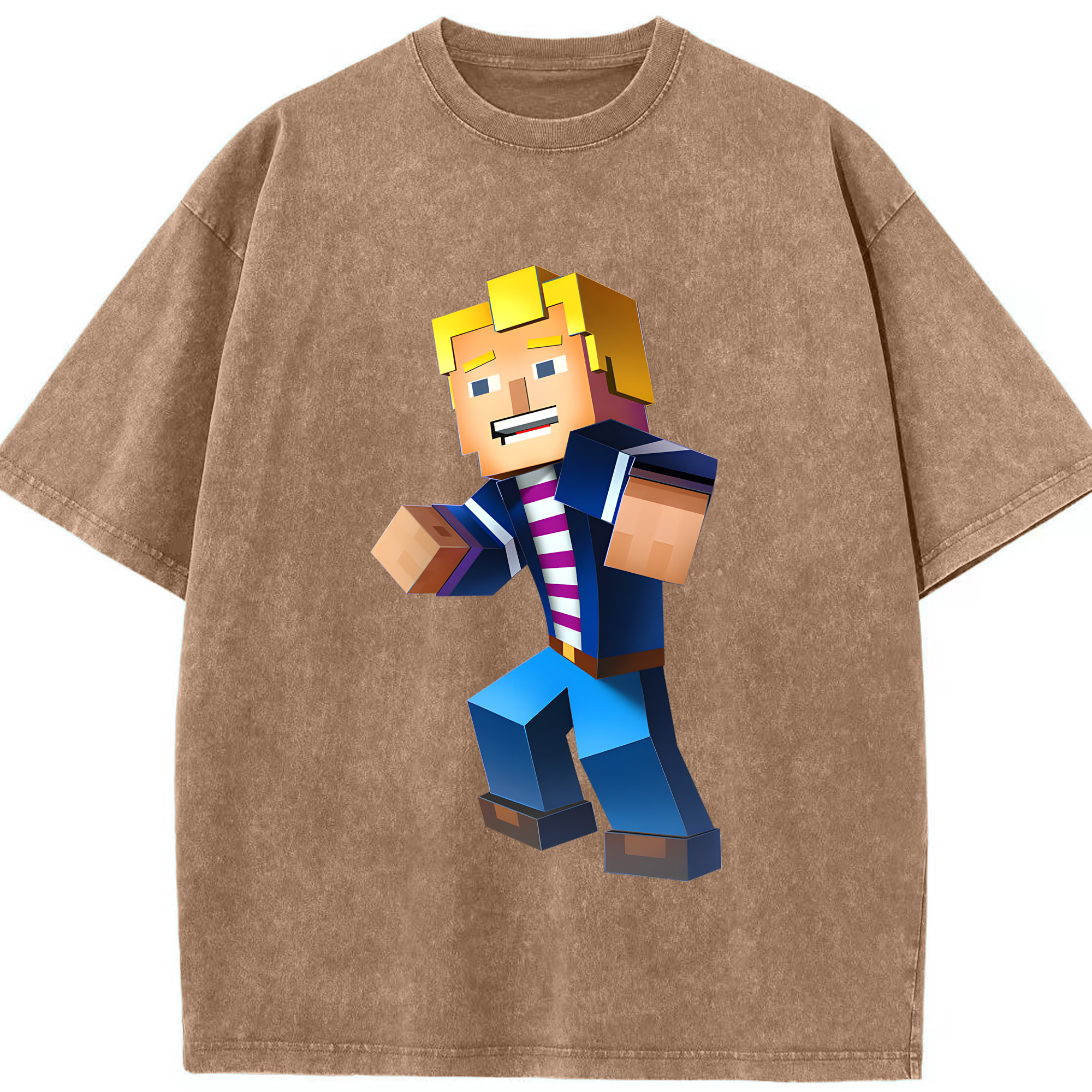 （画像用） マインクラフト ブロックの世界 Minecraft MC Block world 綿100% ヴィンテージ風 半袖Tシャツ（フロントプリント）