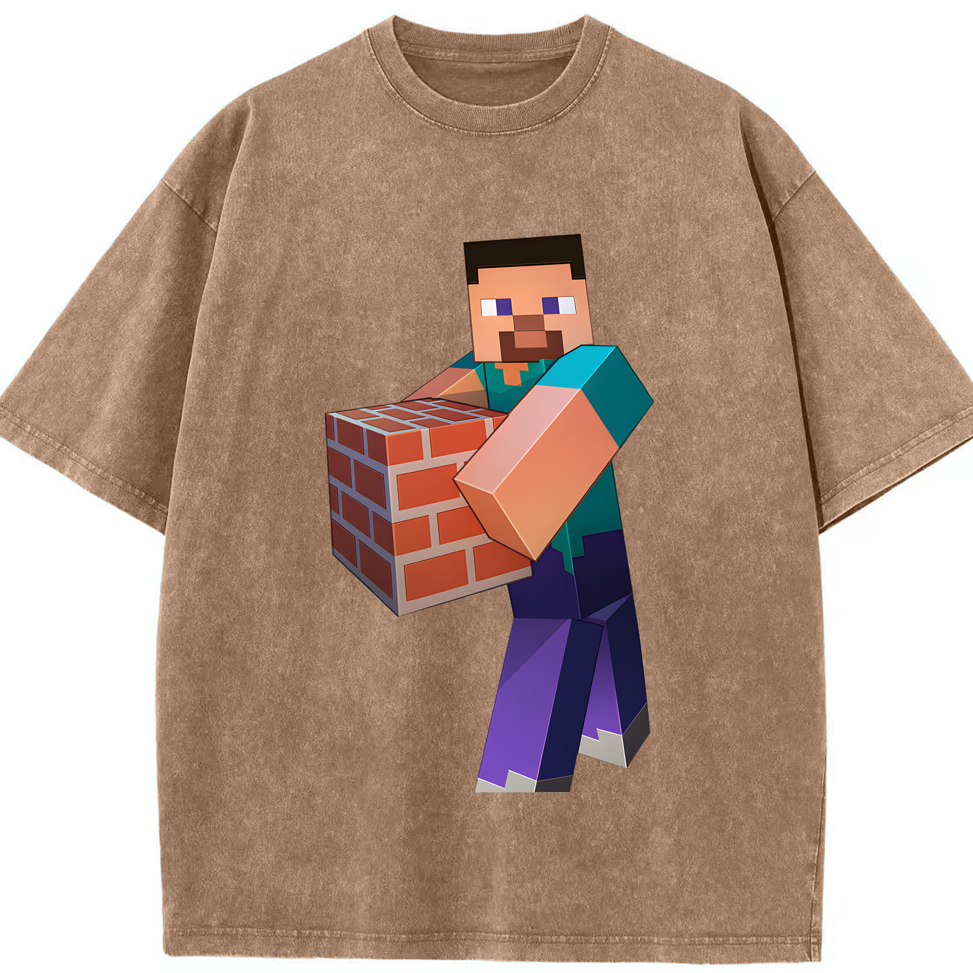 （画像用） マインクラフト ブロックの世界 Minecraft MC Block world 綿100% ヴィンテージ風 半袖Tシャツ（フロントプリント）