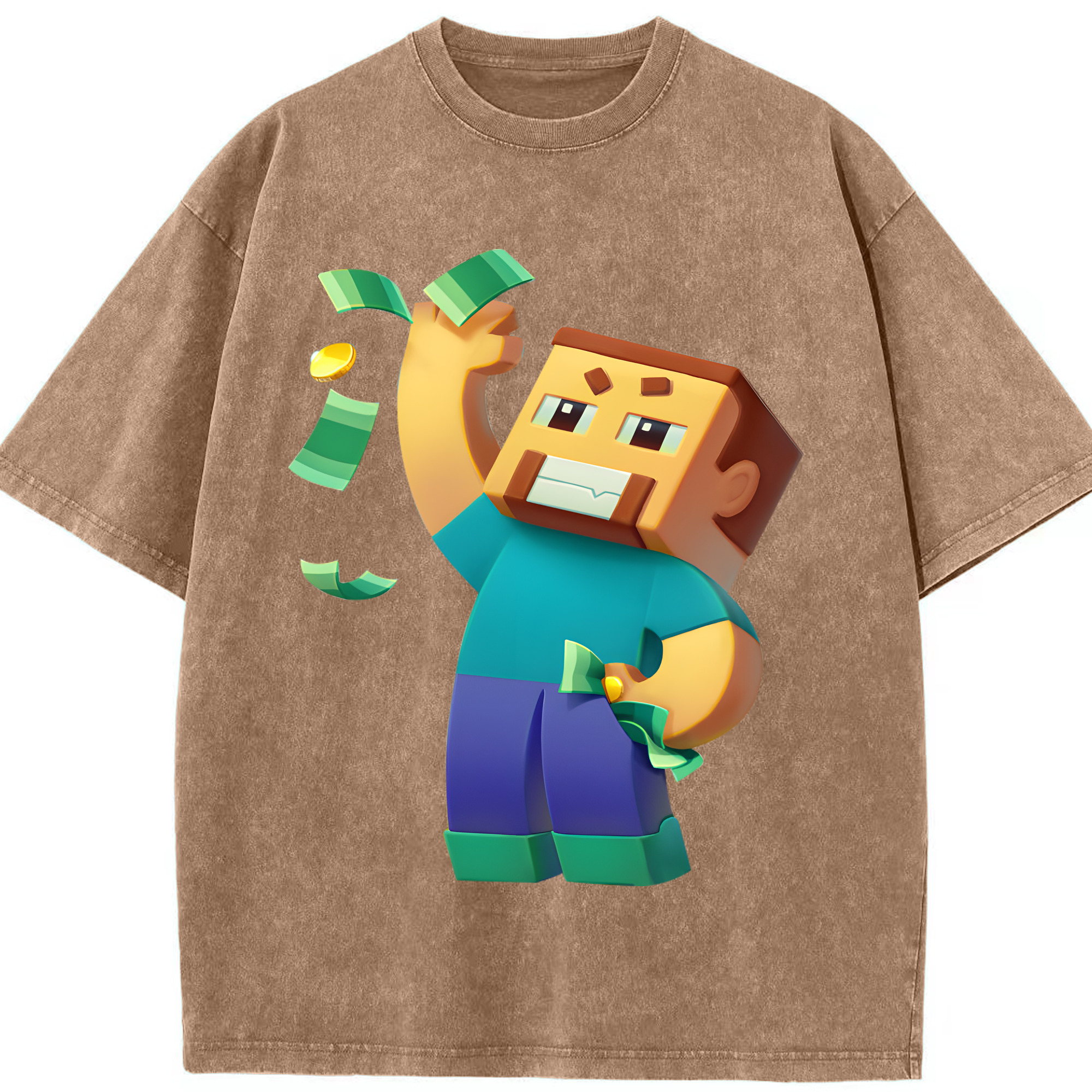 （画像用） マインクラフト ブロックの世界 Minecraft MC Block world 綿100% ヴィンテージ風 半袖Tシャツ（フロントプリント）